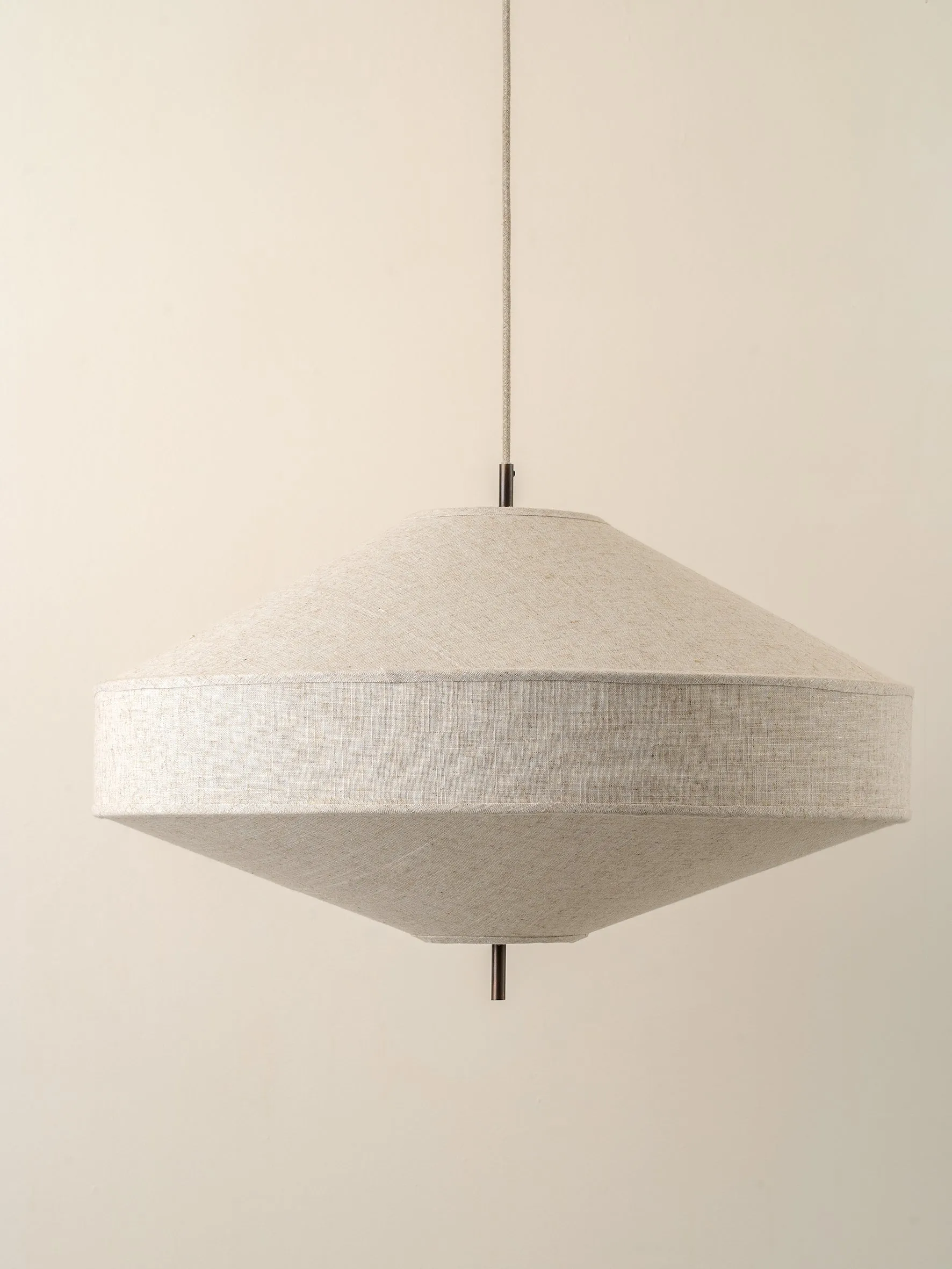 Solara - large dark bronze and layered natural linen pendant