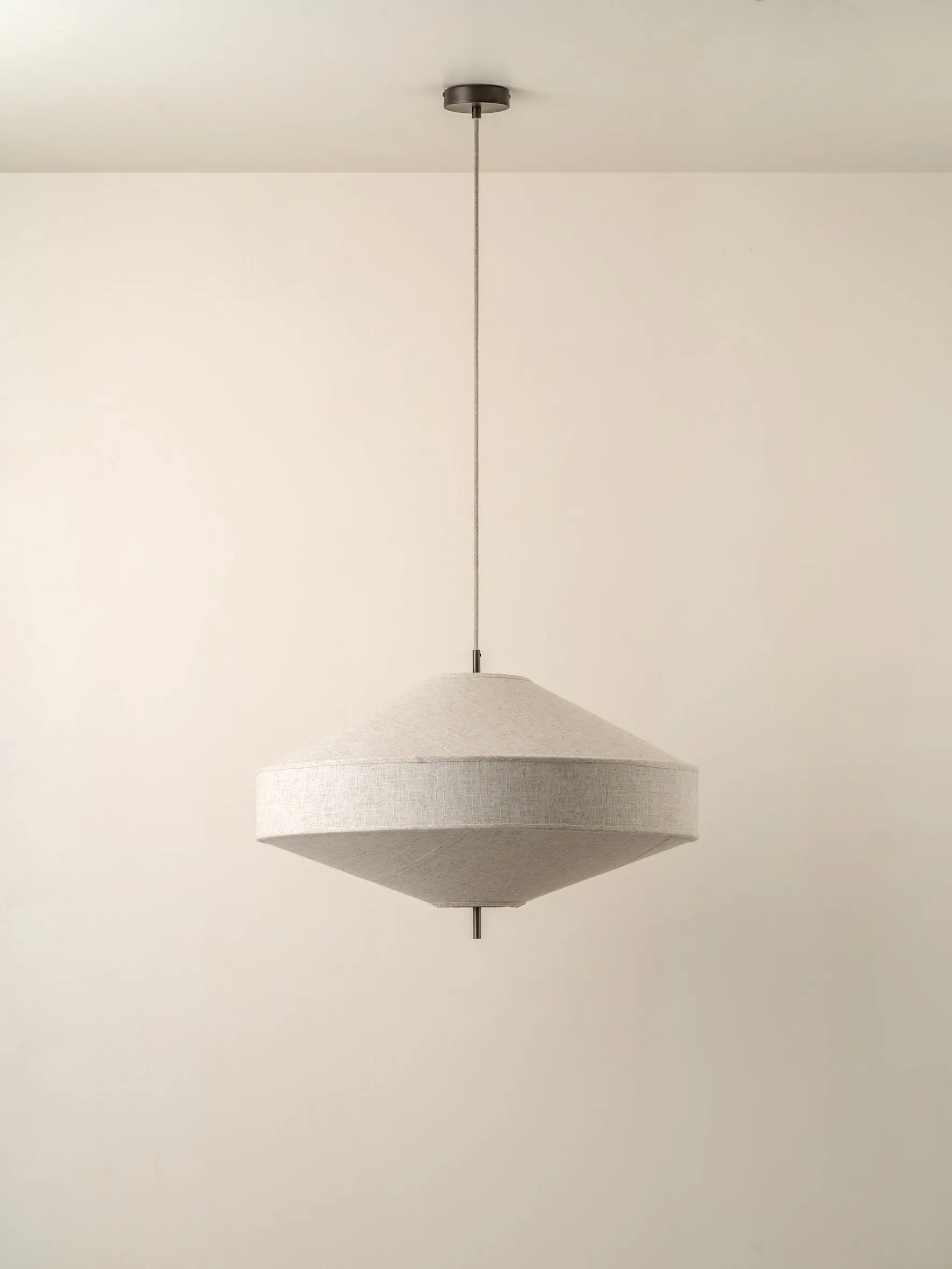 Solara - large dark bronze and layered natural linen pendant