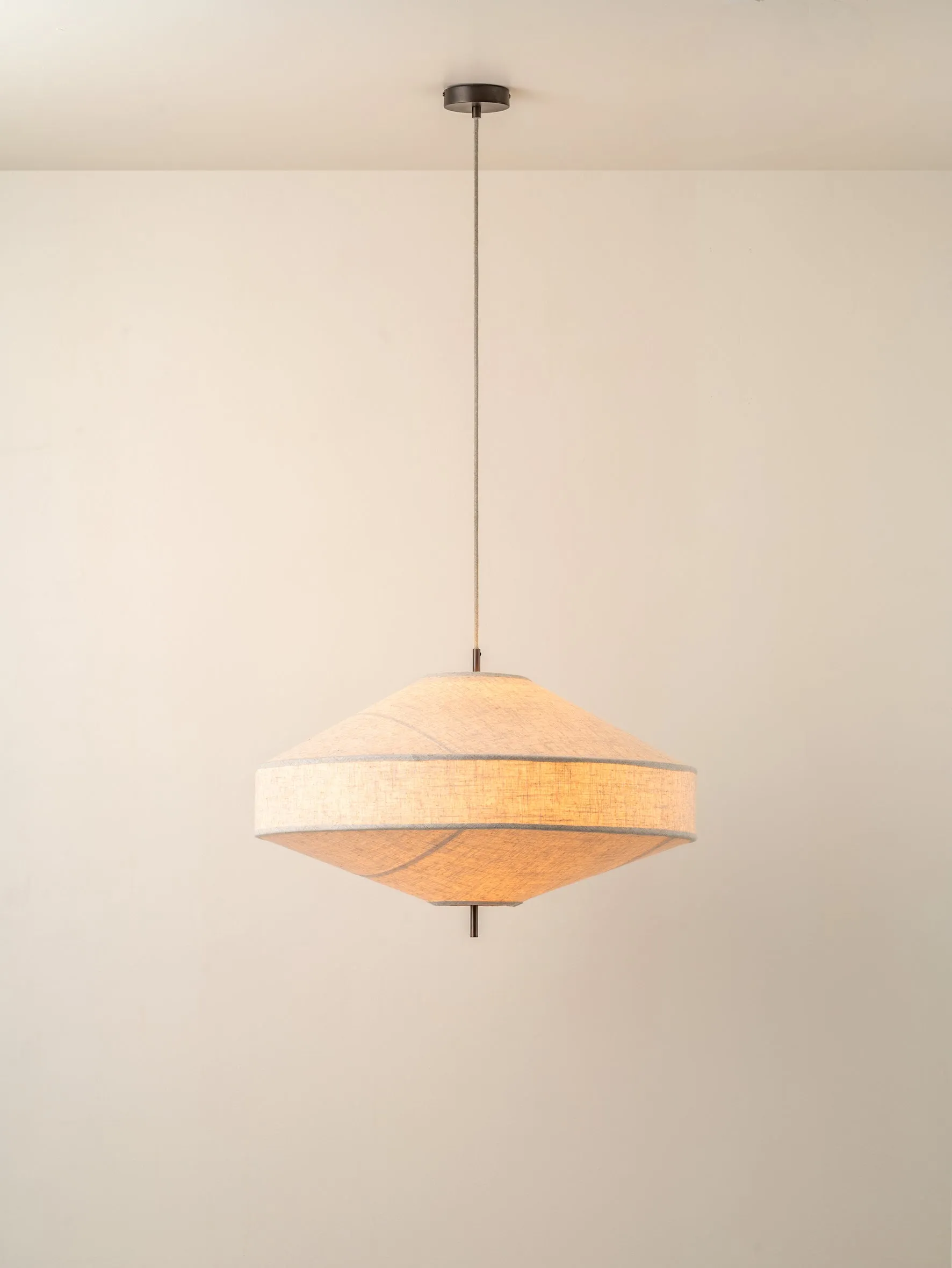 Solara - large dark bronze and layered natural linen pendant