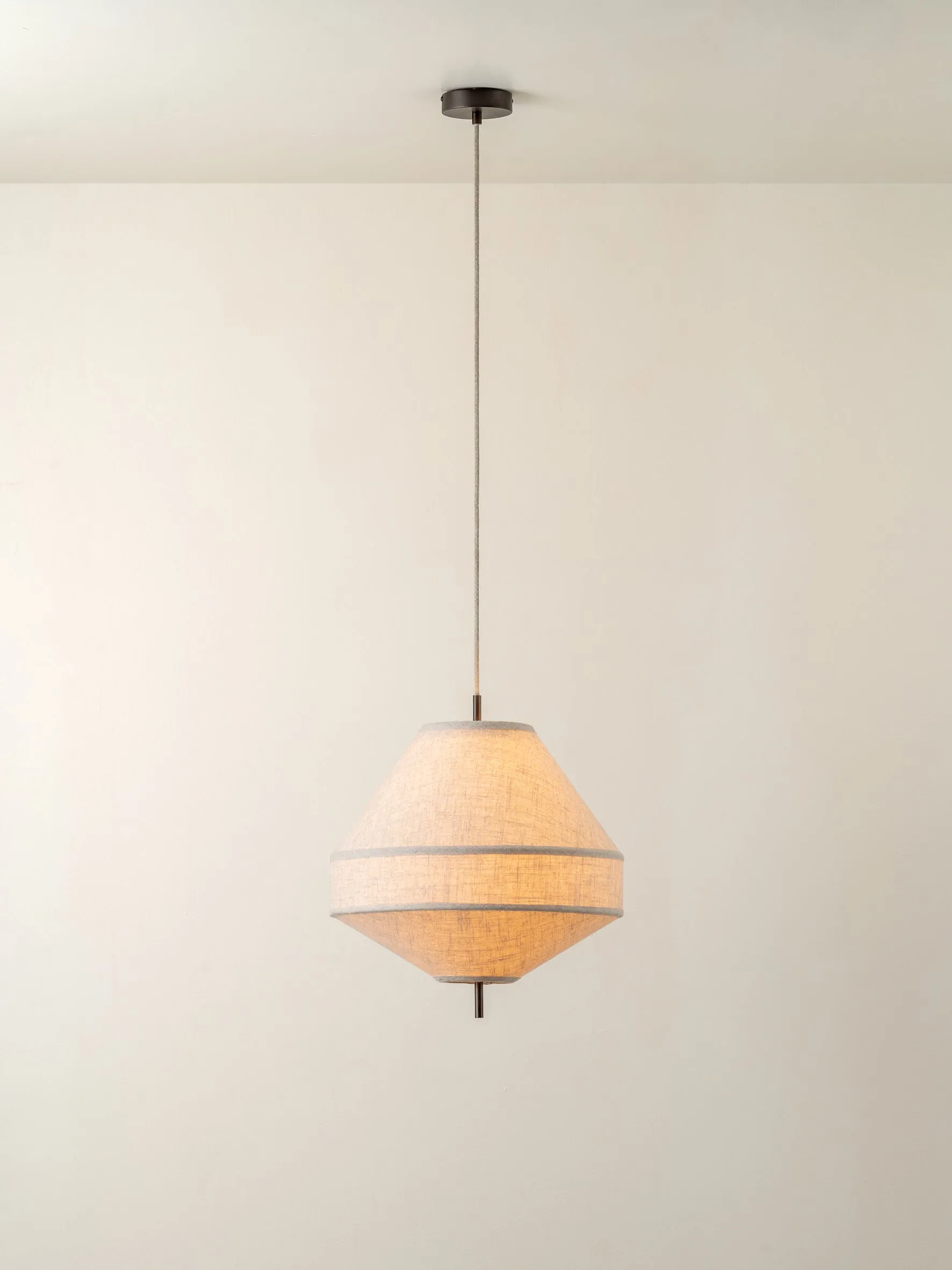 Solara - medium dark bronze and layered natural linen pendant