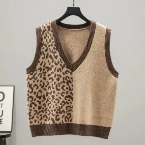 Spliced Color Leopard Sweater Vest