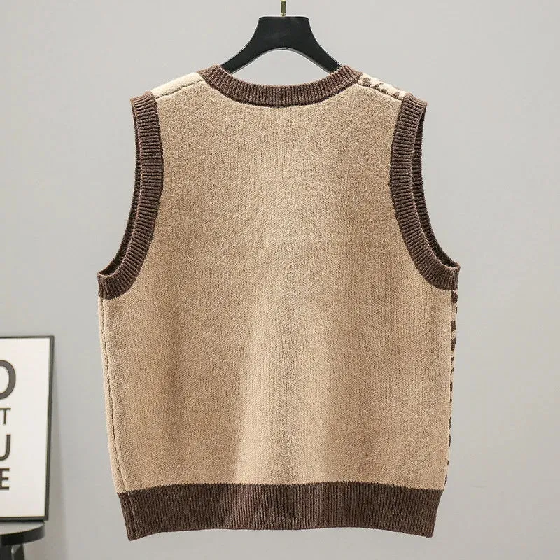 Spliced Color Leopard Sweater Vest