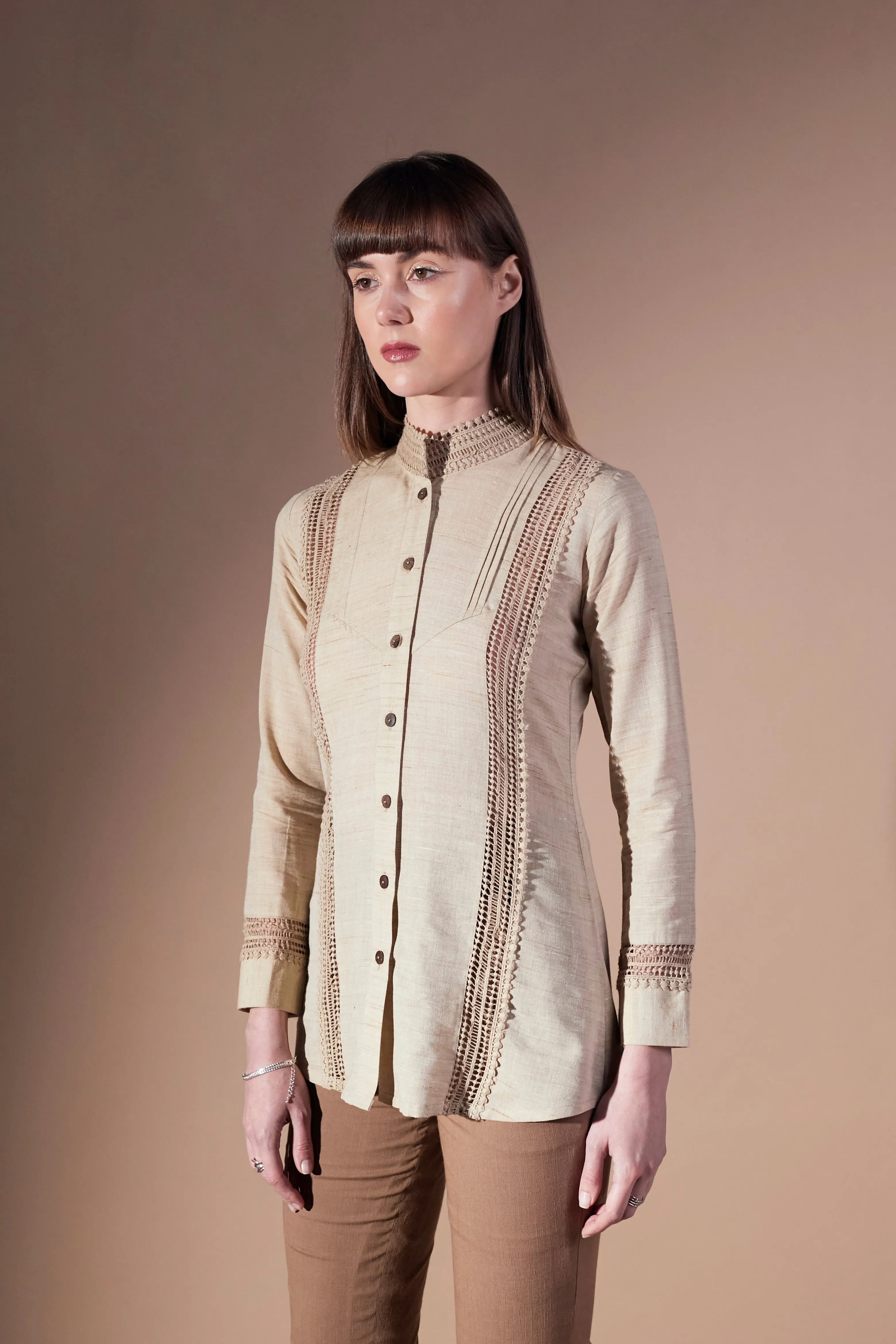 Statement Women's Cotton Shirt With Lace Detailing