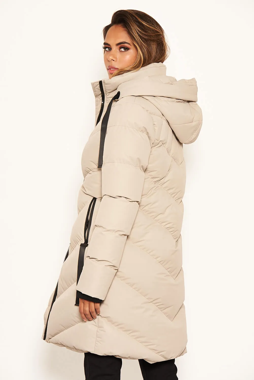 Stone Longline Padded Puffer Coat