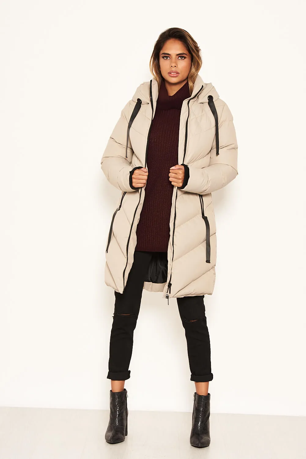 Stone Longline Padded Puffer Coat