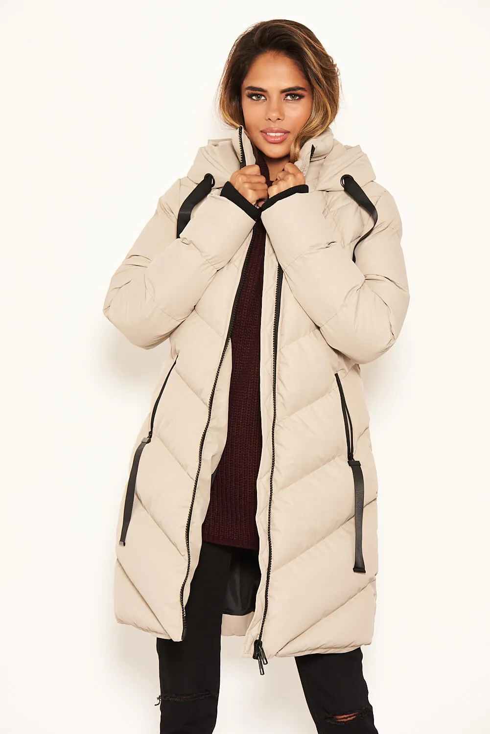 Stone Longline Padded Puffer Coat