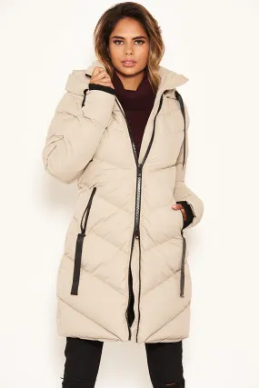 Stone Longline Padded Puffer Coat