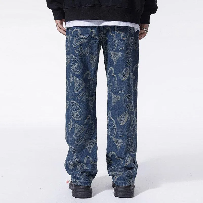 Straight Leg Printed Jeans