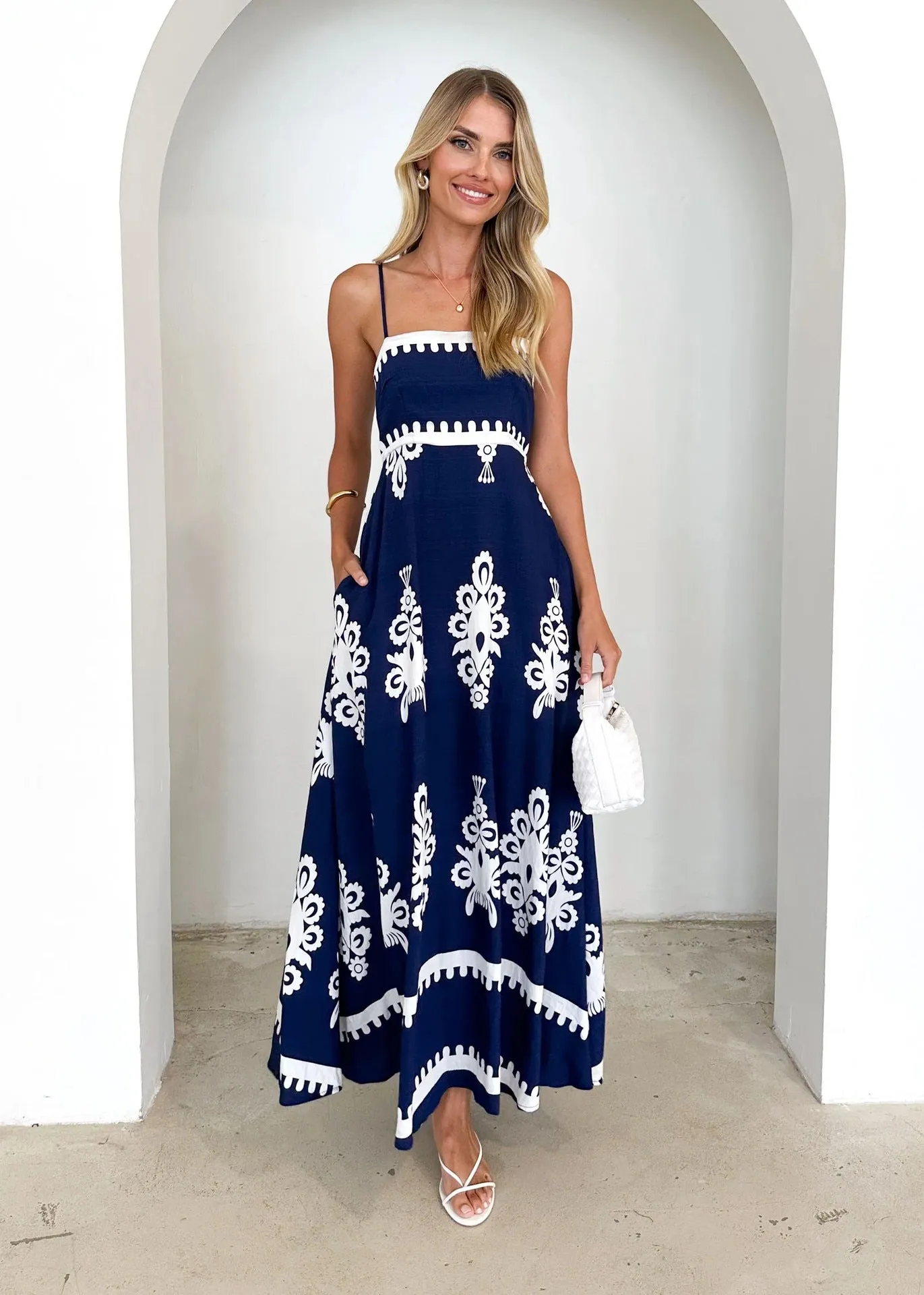 Summer Printed Large Swing Corset Sling Dress