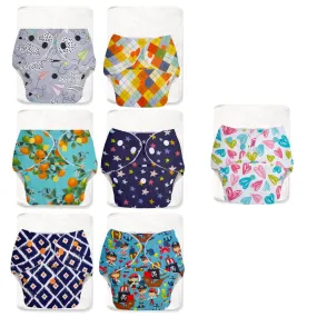 SuperBottoms BASIC Pack of 14 Side Leakage Proof Reusable Cloth Diaper with Quick Dry UltraThin pads|Freesize, Rash Free,for Kids 0-3 Yrs|Stay Dry & Lasts up to 3Hrs|7 Shell   7 Pads - Assorted