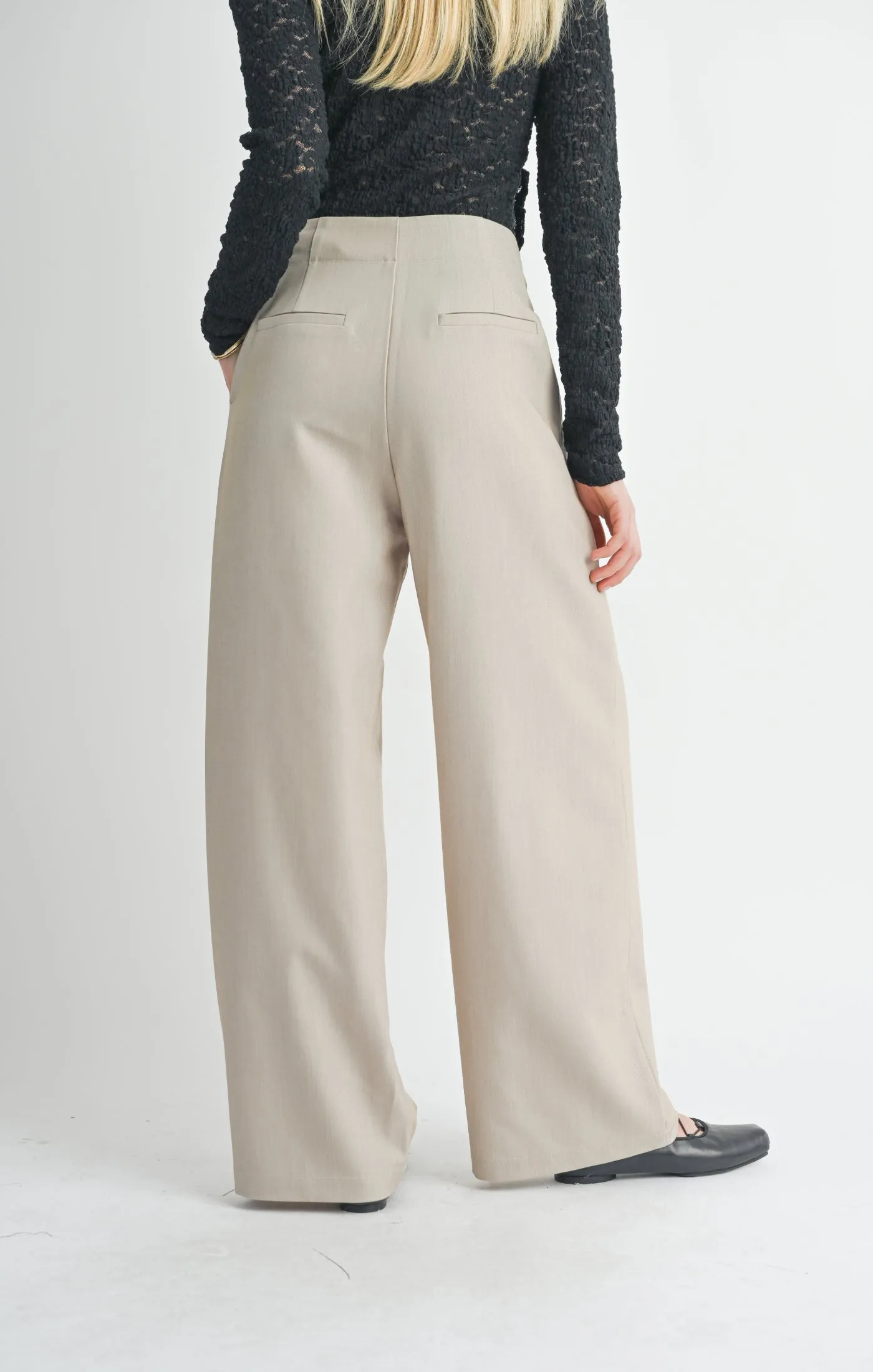 Take Action Pleated Wide Leg Trouser | Beige