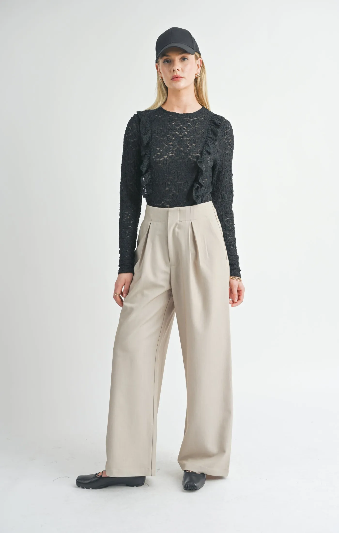 Take Action Pleated Wide Leg Trouser | Beige