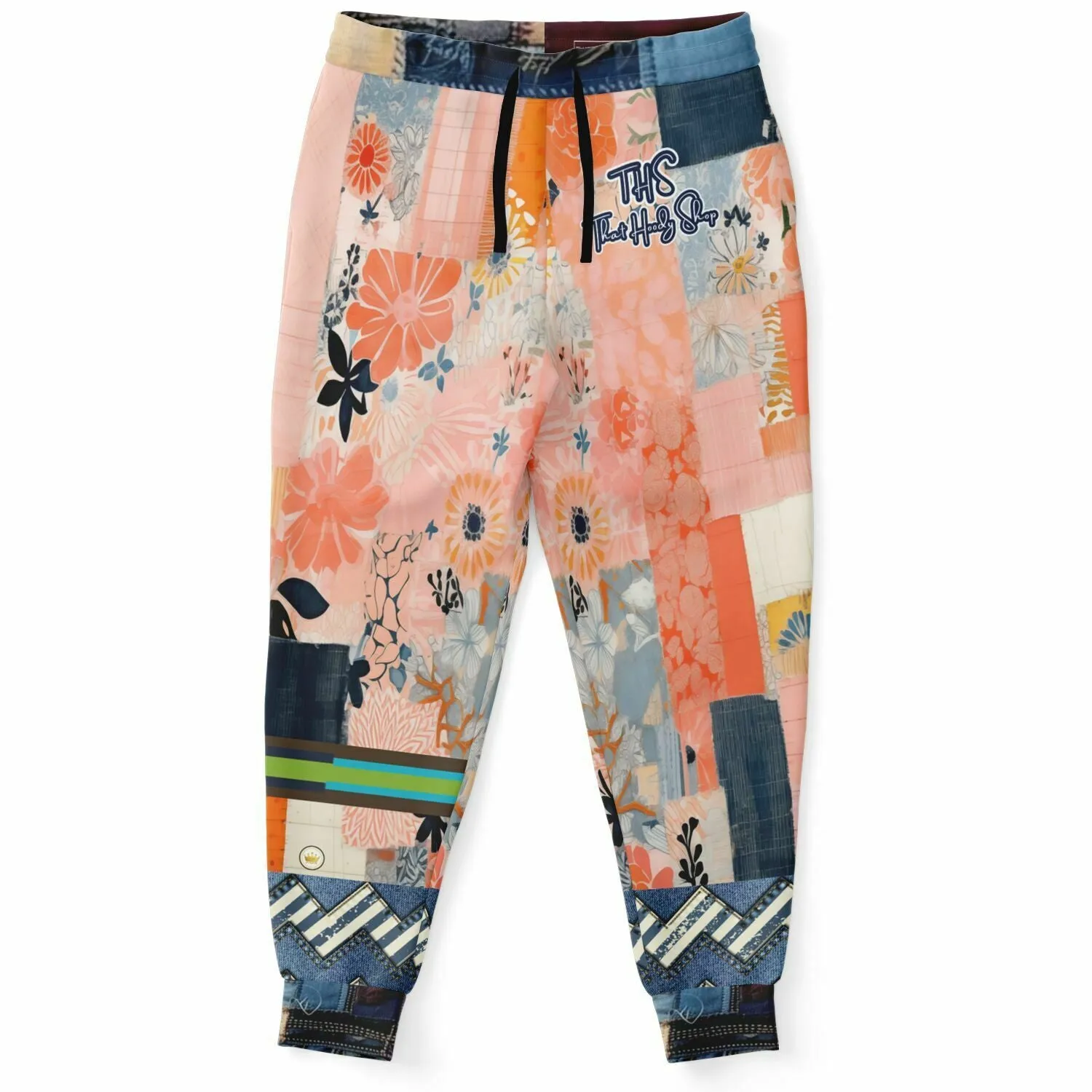 The Sultry Coed Pink Floral Patchwork Eco-Poly Unisex Joggers