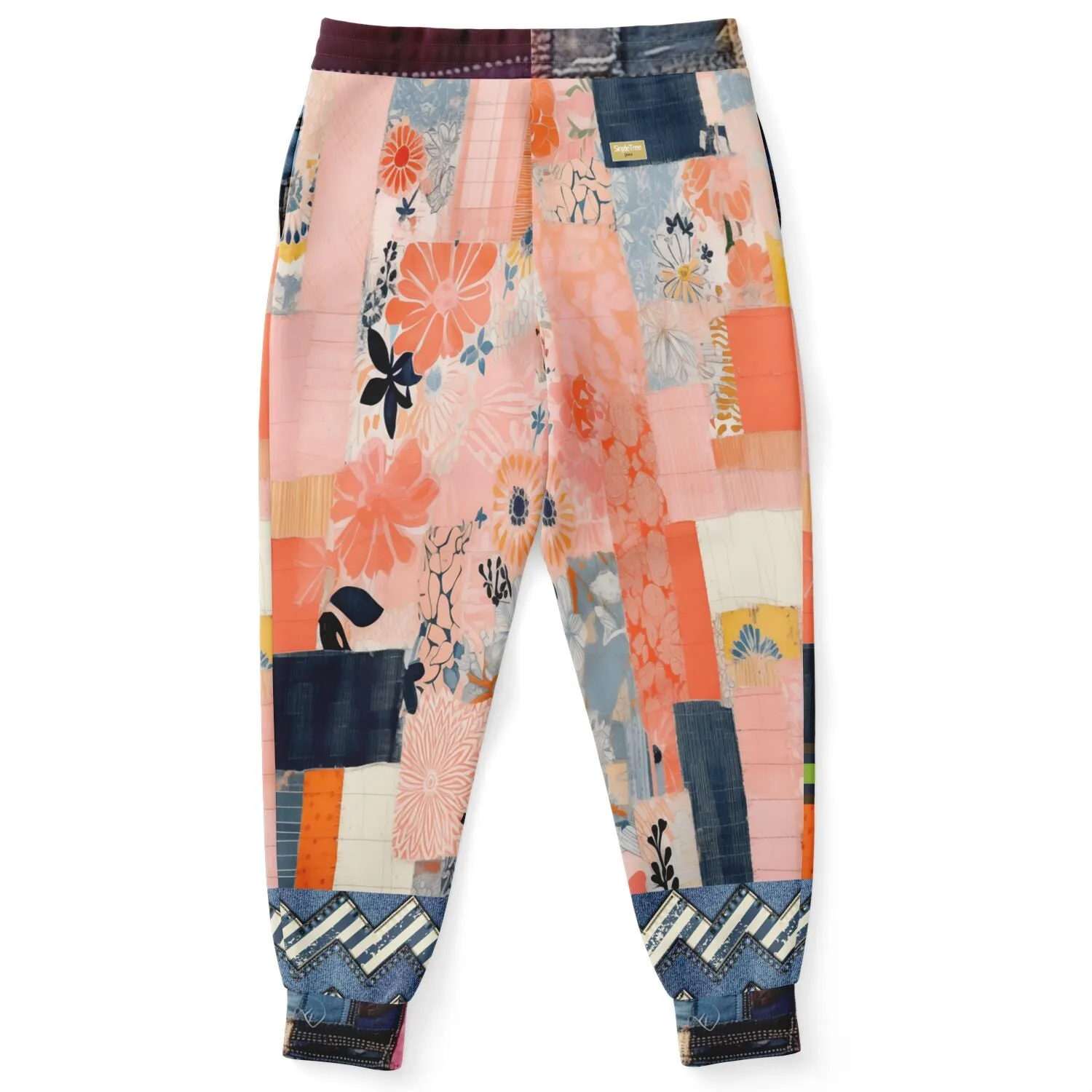 The Sultry Coed Pink Floral Patchwork Eco-Poly Unisex Joggers