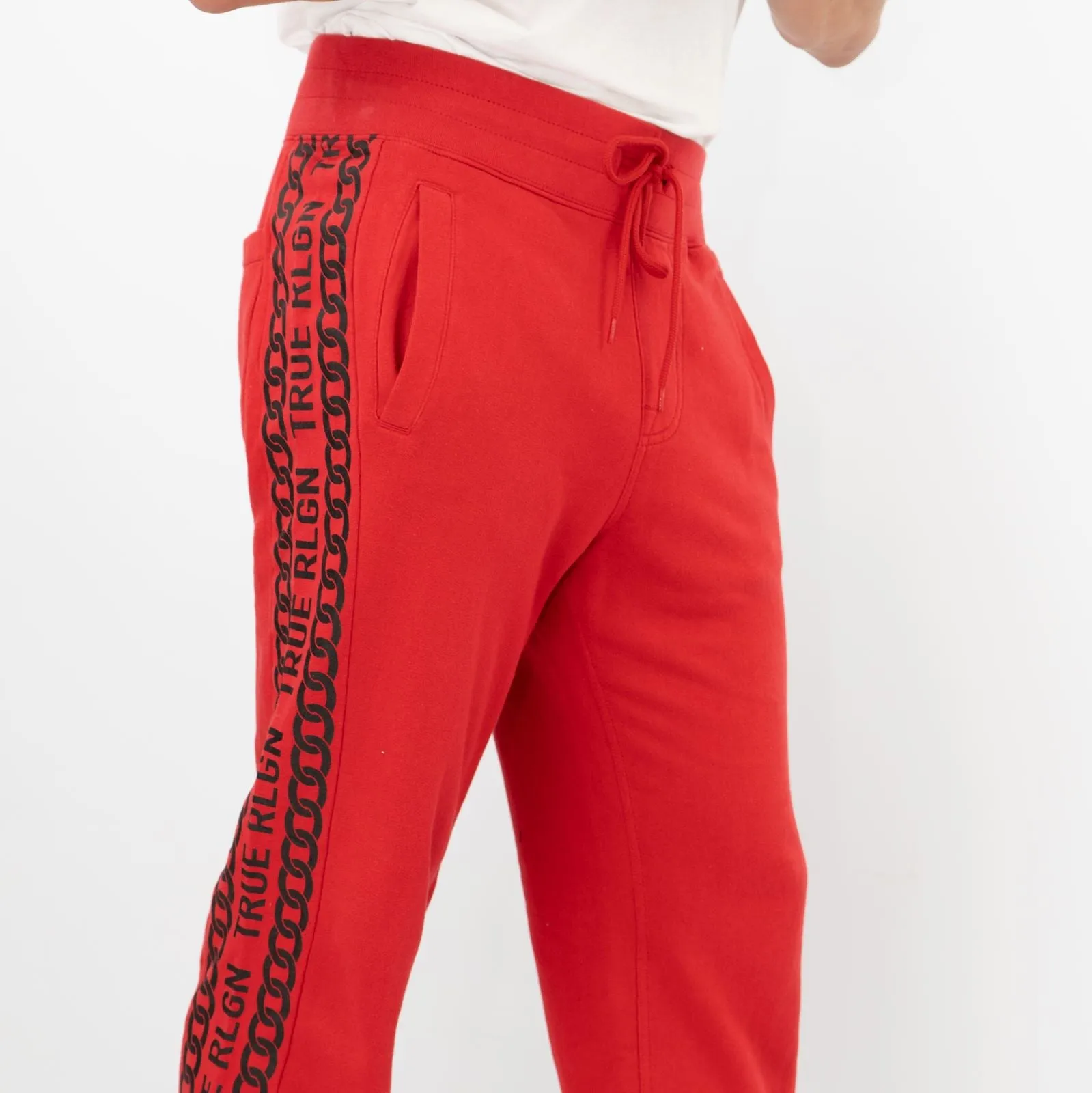 True Religion Mens Red Chain Detail Jogger Sweatpants