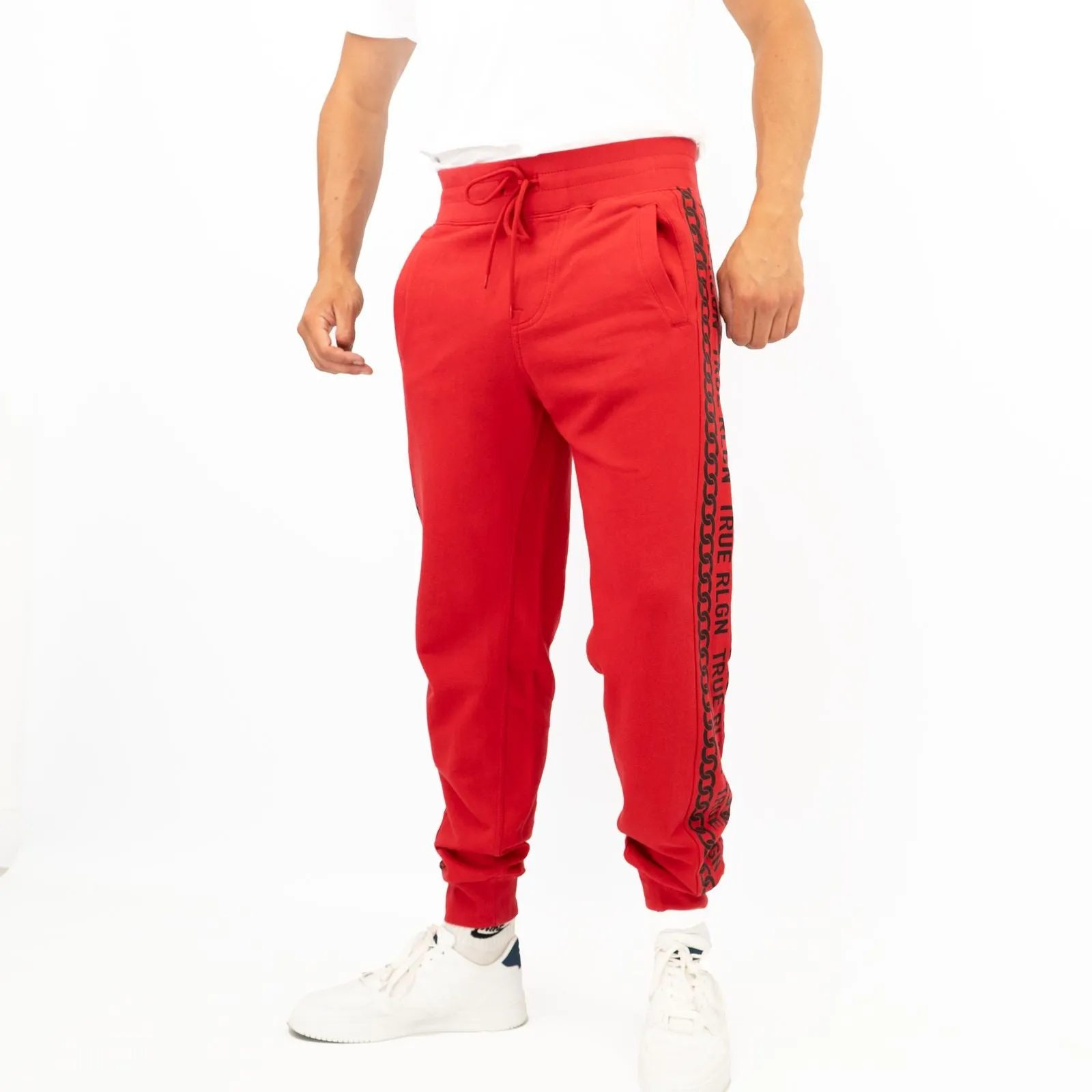 True Religion Mens Red Chain Detail Jogger Sweatpants