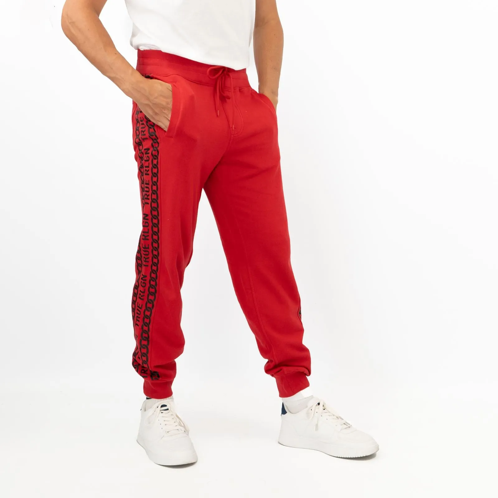 True Religion Mens Red Chain Detail Jogger Sweatpants