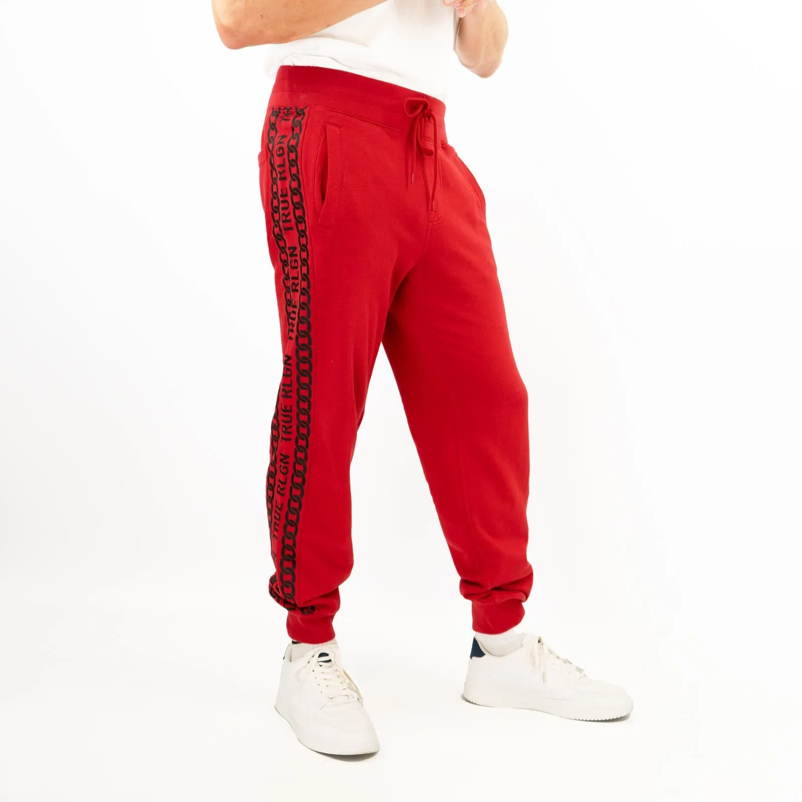 True Religion Mens Red Chain Detail Jogger Sweatpants