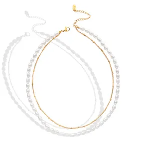 Two Layer Gold Chain Stacked Freshwater Pearl Necklace