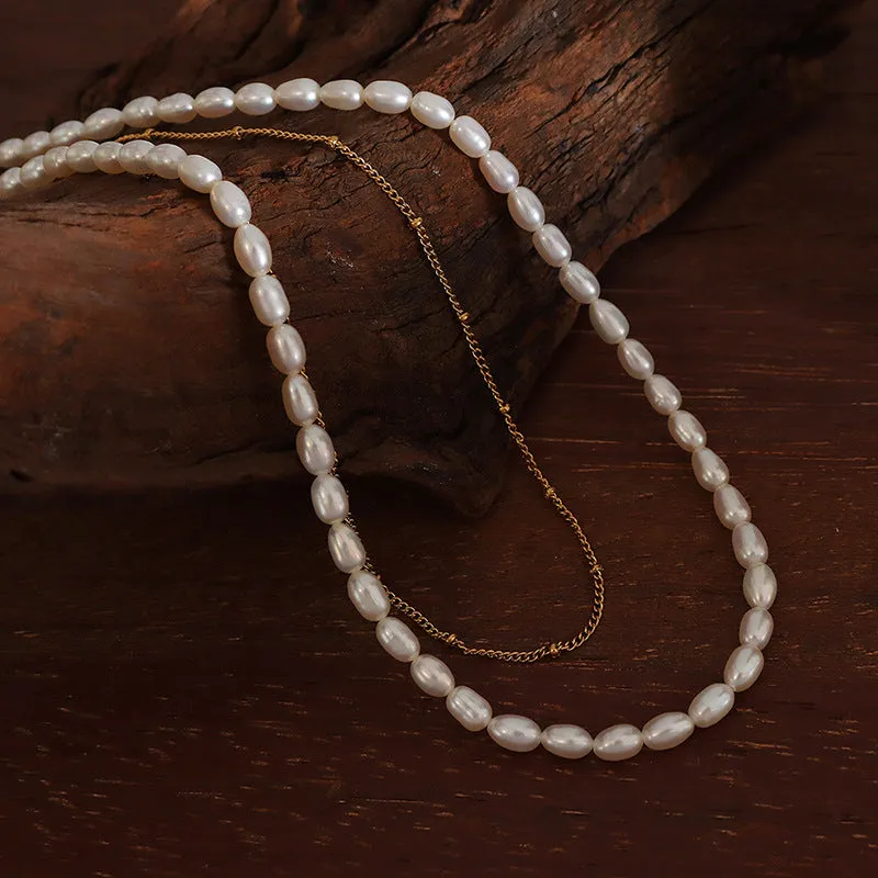 Two Layer Gold Chain Stacked Freshwater Pearl Necklace