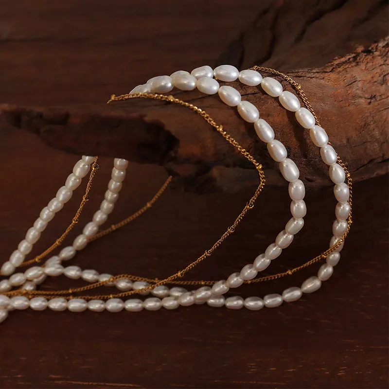 Two Layer Gold Chain Stacked Freshwater Pearl Necklace