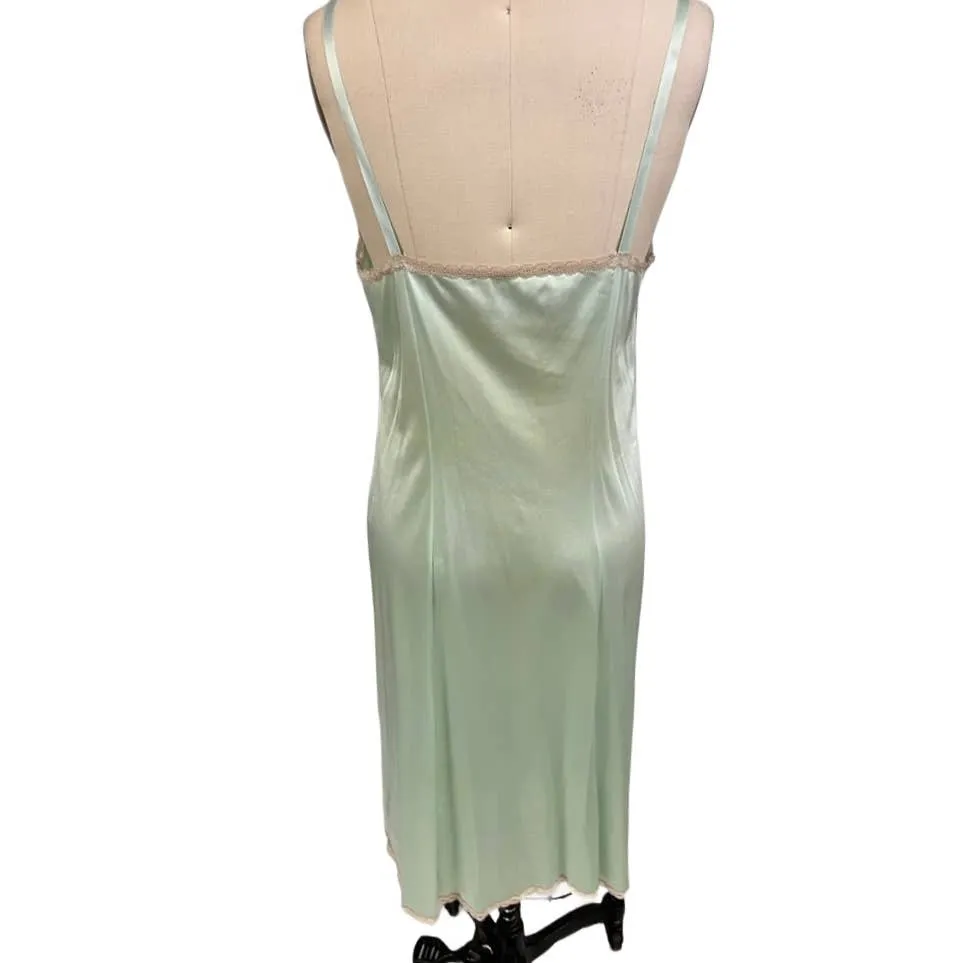 Vanity Fair Nylon Vintage Seafoam Green/lace  Full Slip 36 Long NWOT