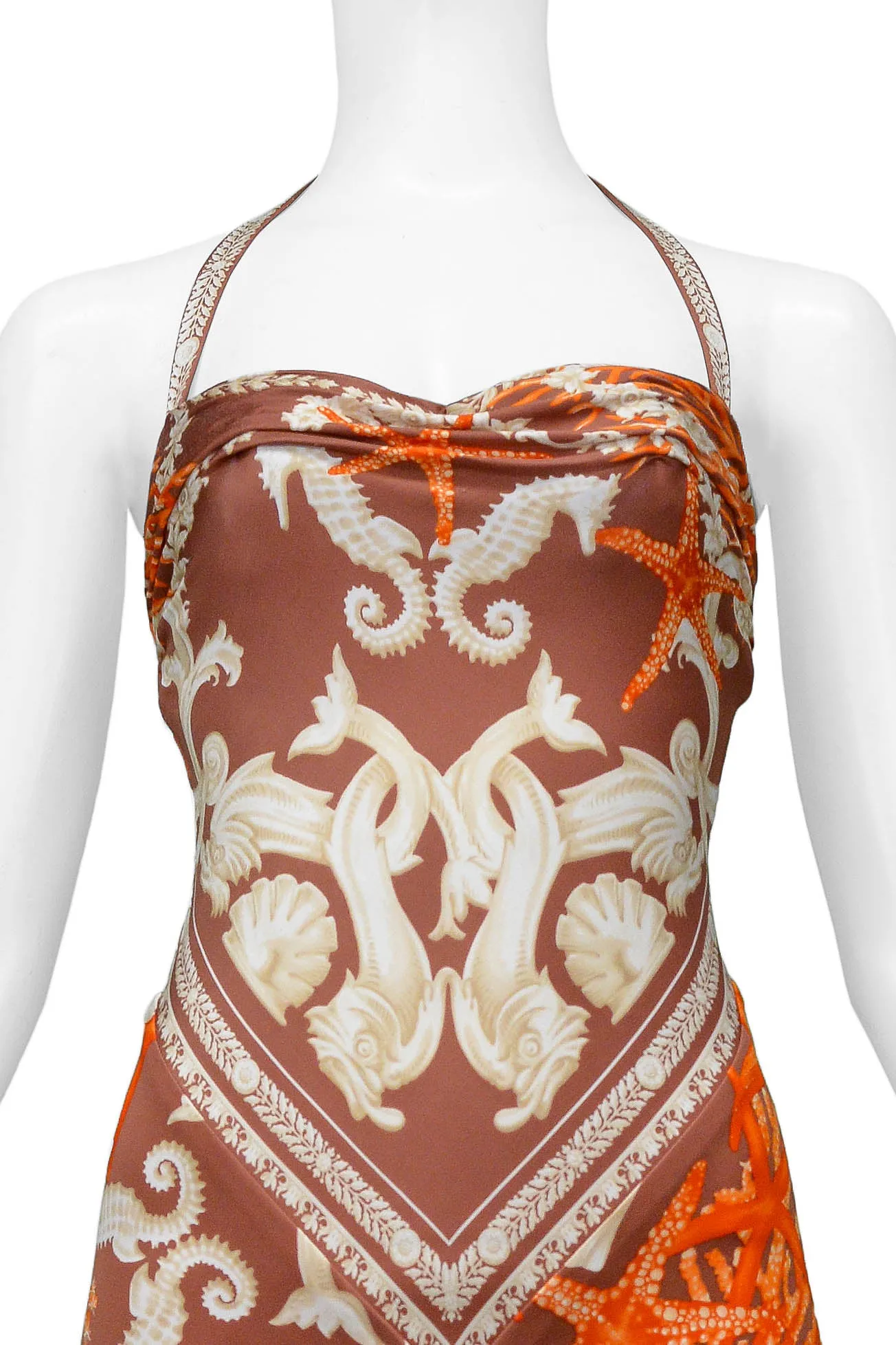 VERSACE SEAHORSE & CORAL PRINT HALTER DRESS 2005