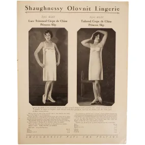 Vintage 1920s Shaugnessy Olovnit Lingerie Princess Slip Trade Sales Promo Sheet