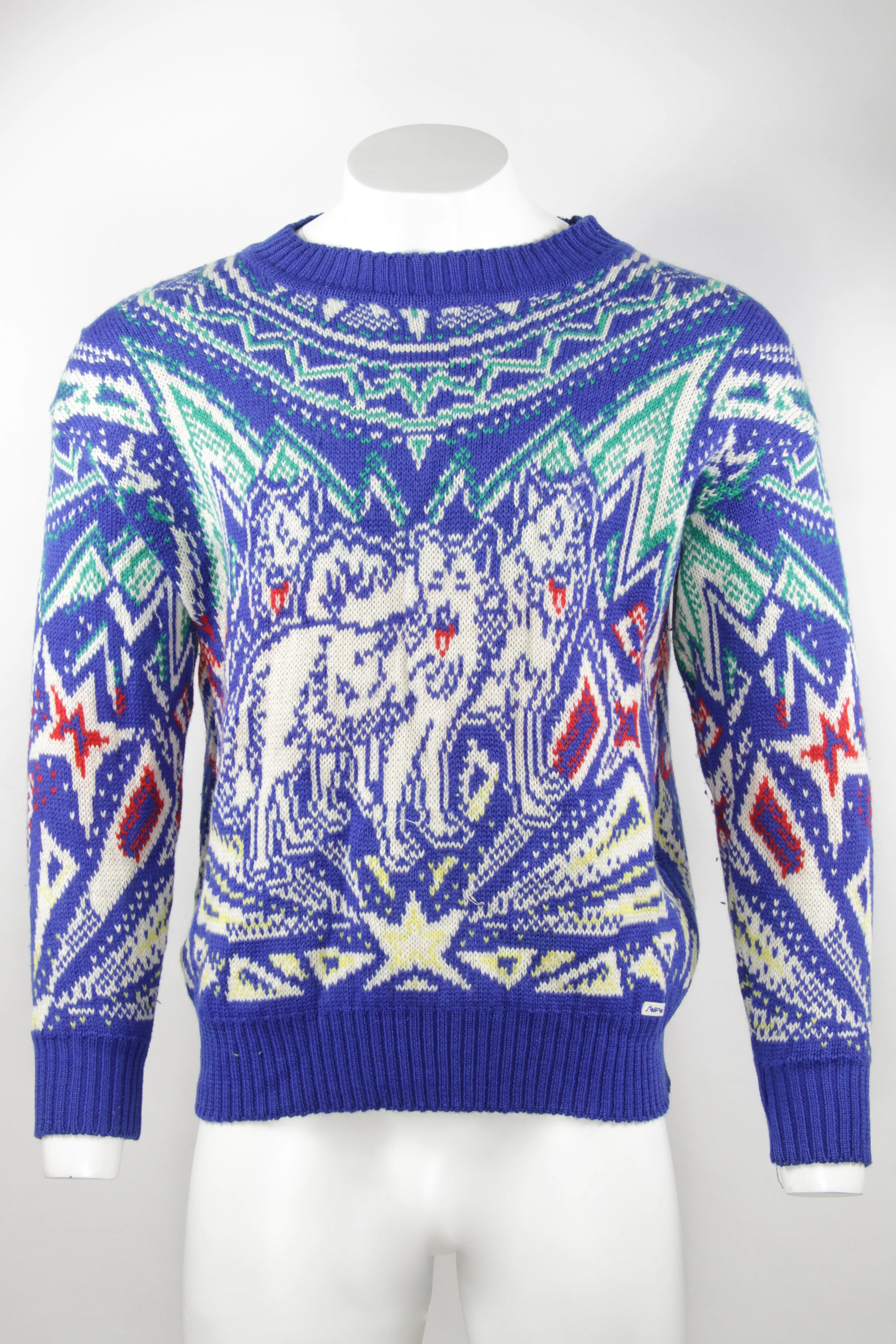 Vintage 80/90s Sled dog patterned thick knitted jumper  -M