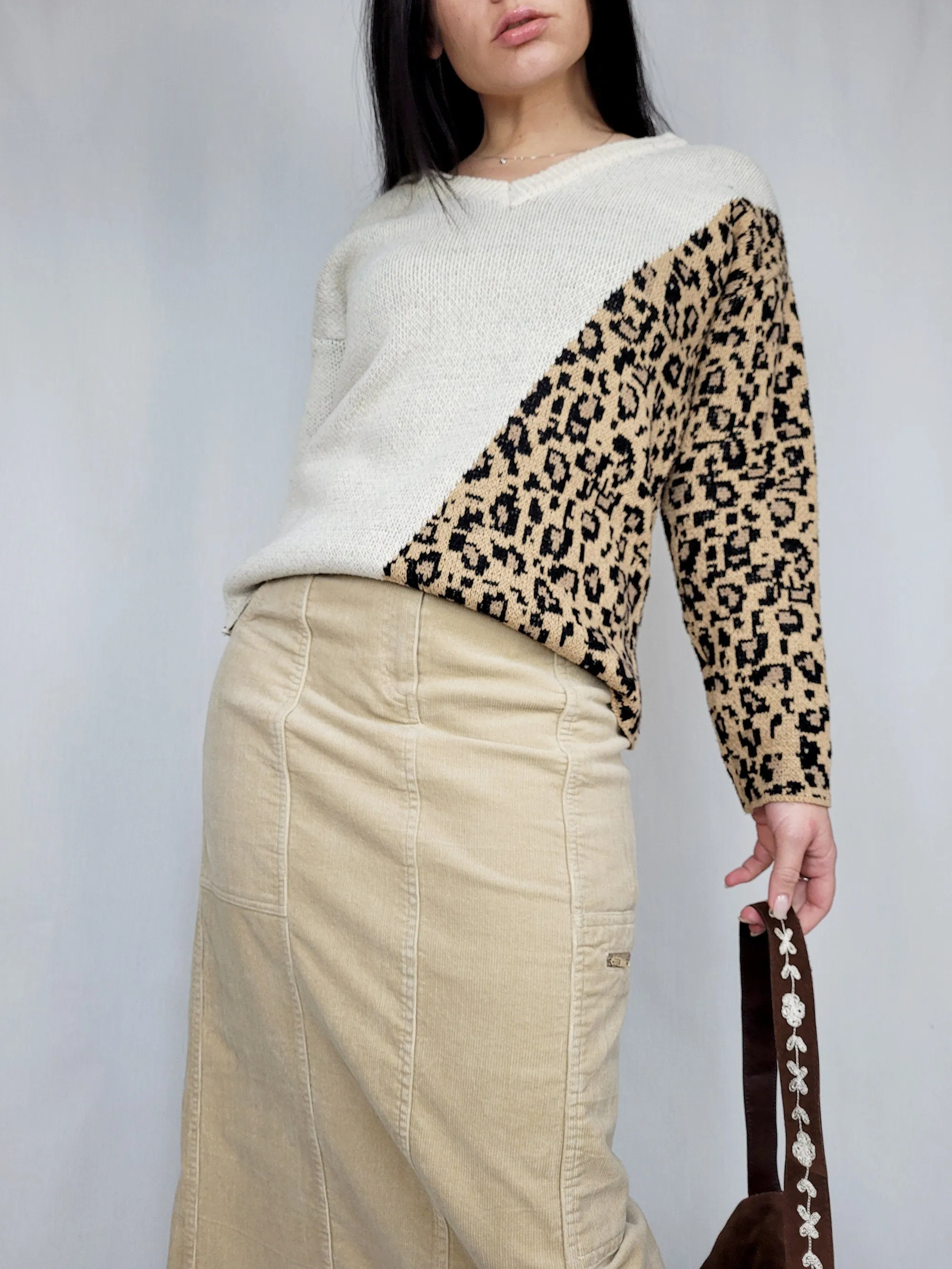 Vintage 90s beige animal print minimalist jumper top