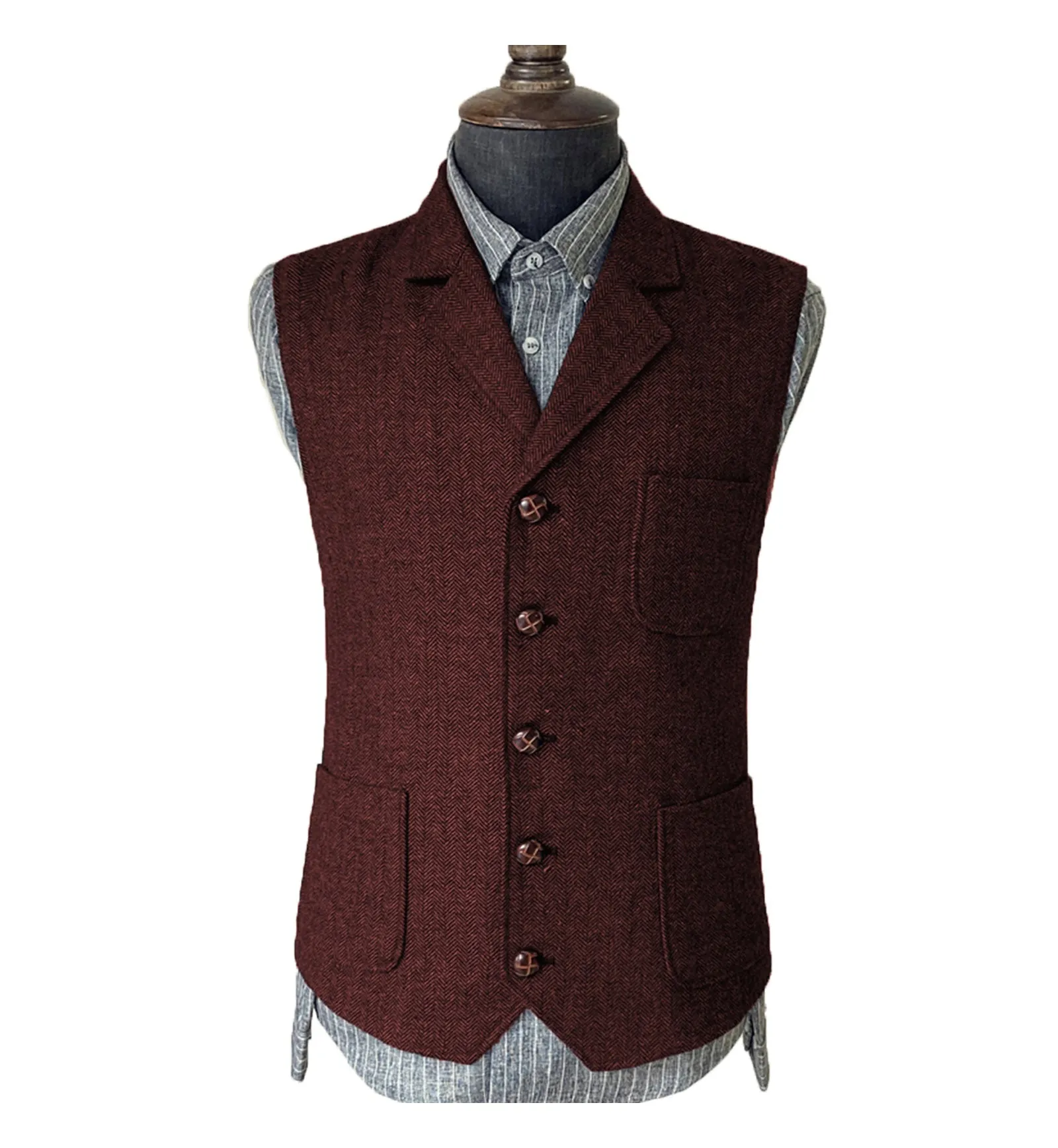 Vintage Classical Men's Suit Regular Fit Notch Lapel Herringbone Waistcoat