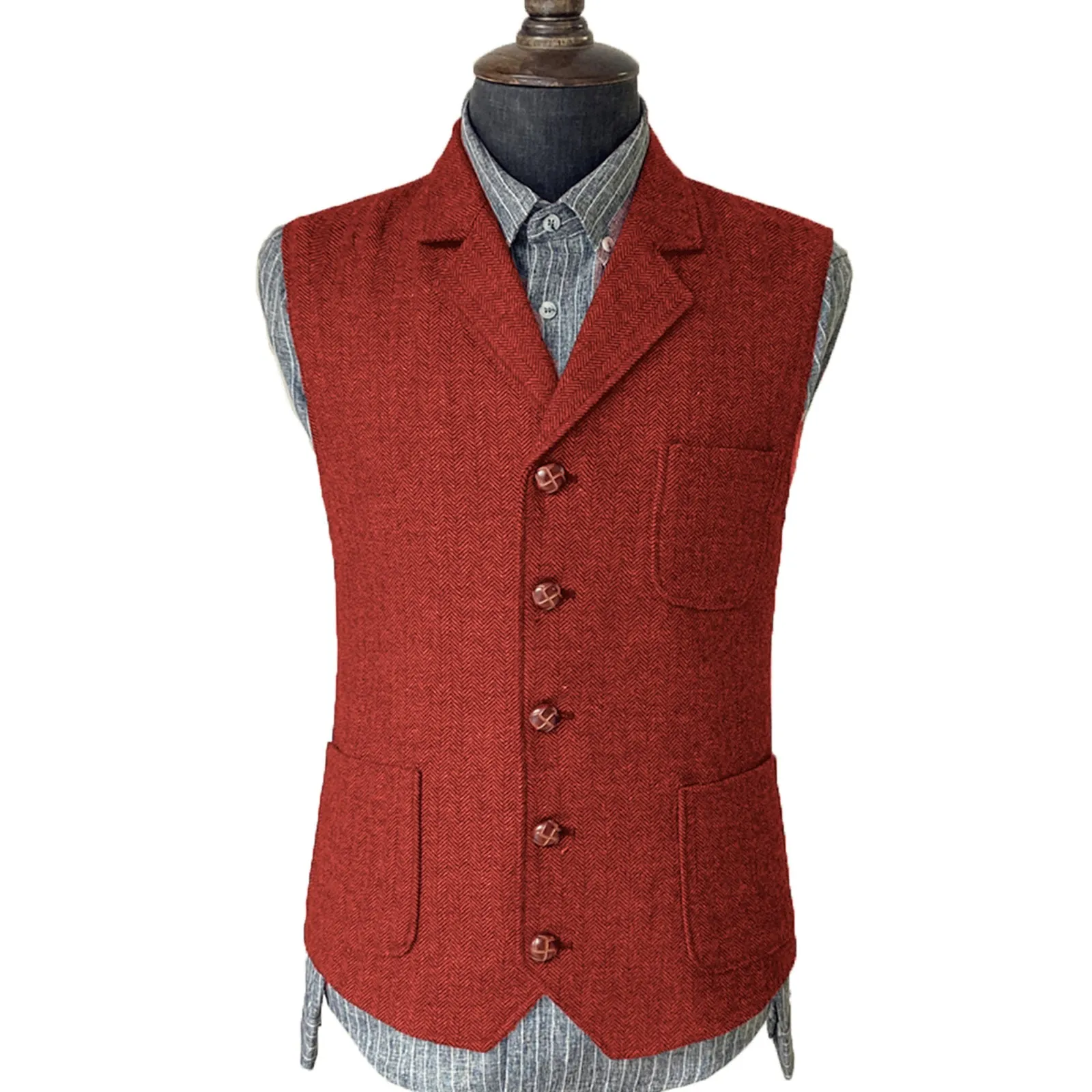 Vintage Classical Men's Suit Regular Fit Notch Lapel Herringbone Waistcoat