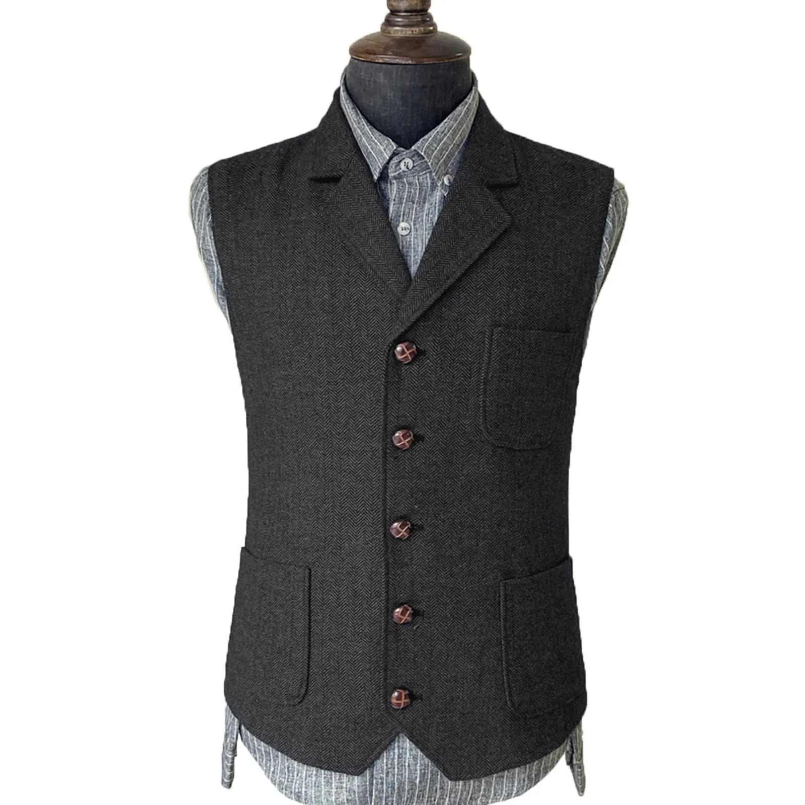 Vintage Classical Men's Suit Regular Fit Notch Lapel Herringbone Waistcoat