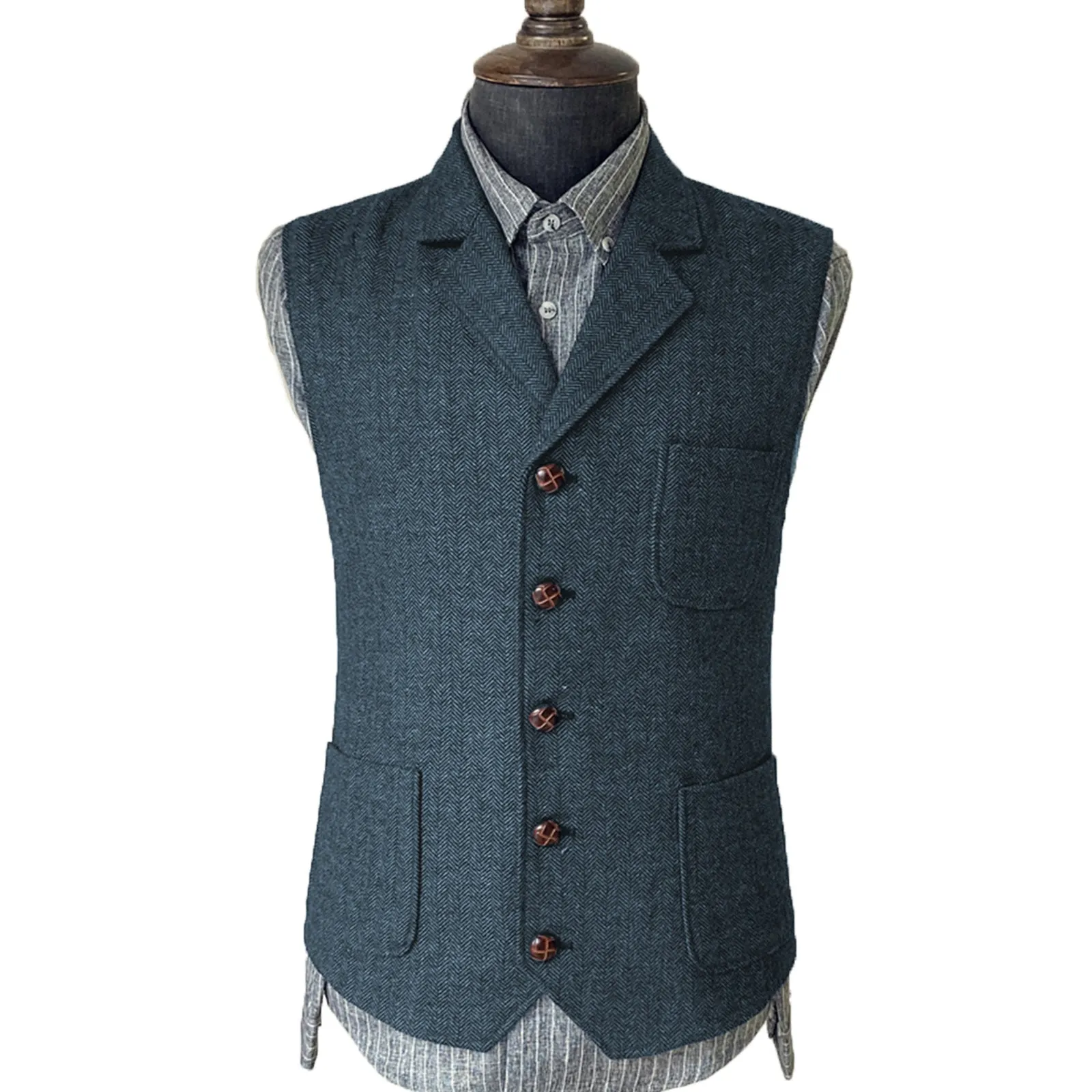 Vintage Classical Men's Suit Regular Fit Notch Lapel Herringbone Waistcoat