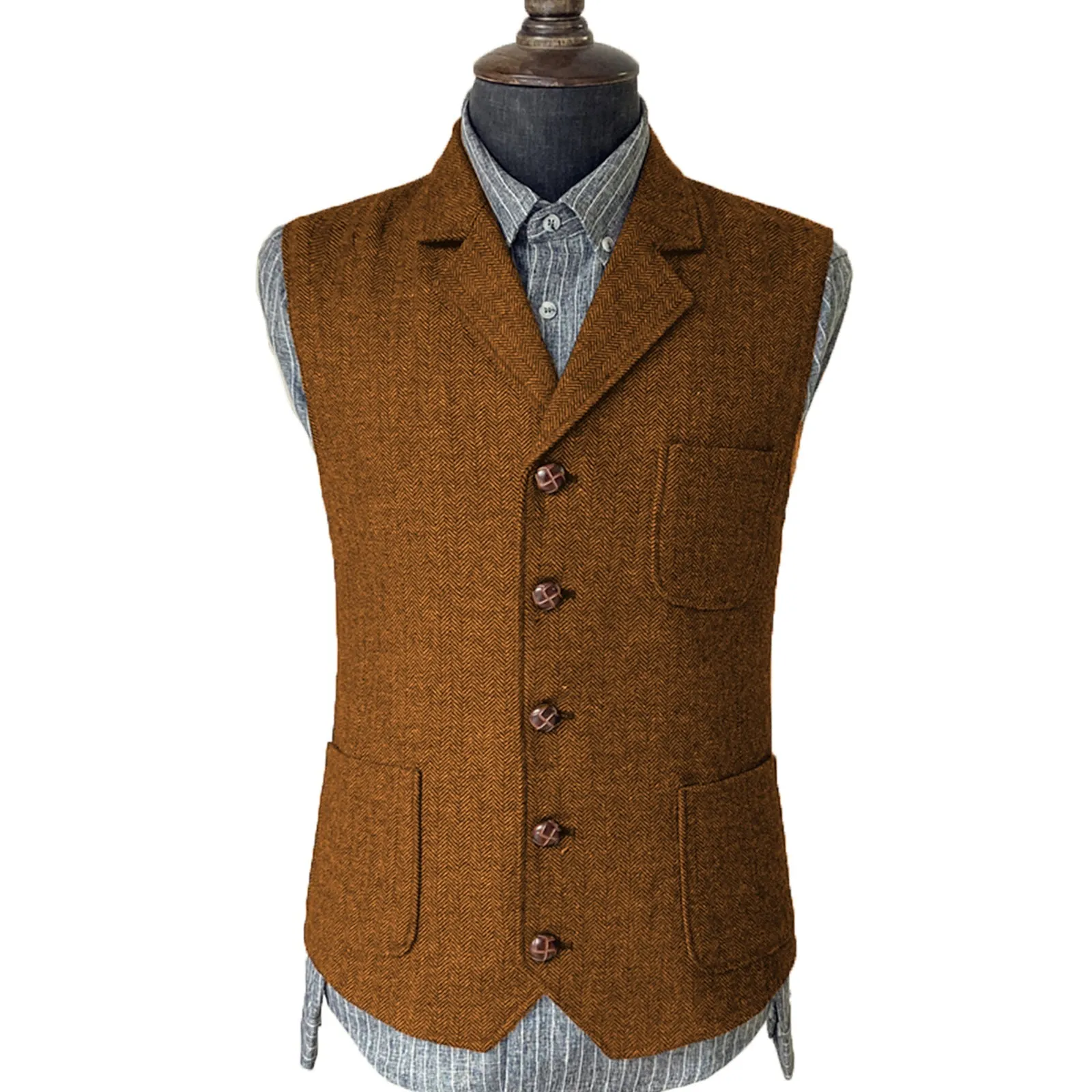 Vintage Classical Men's Suit Regular Fit Notch Lapel Herringbone Waistcoat