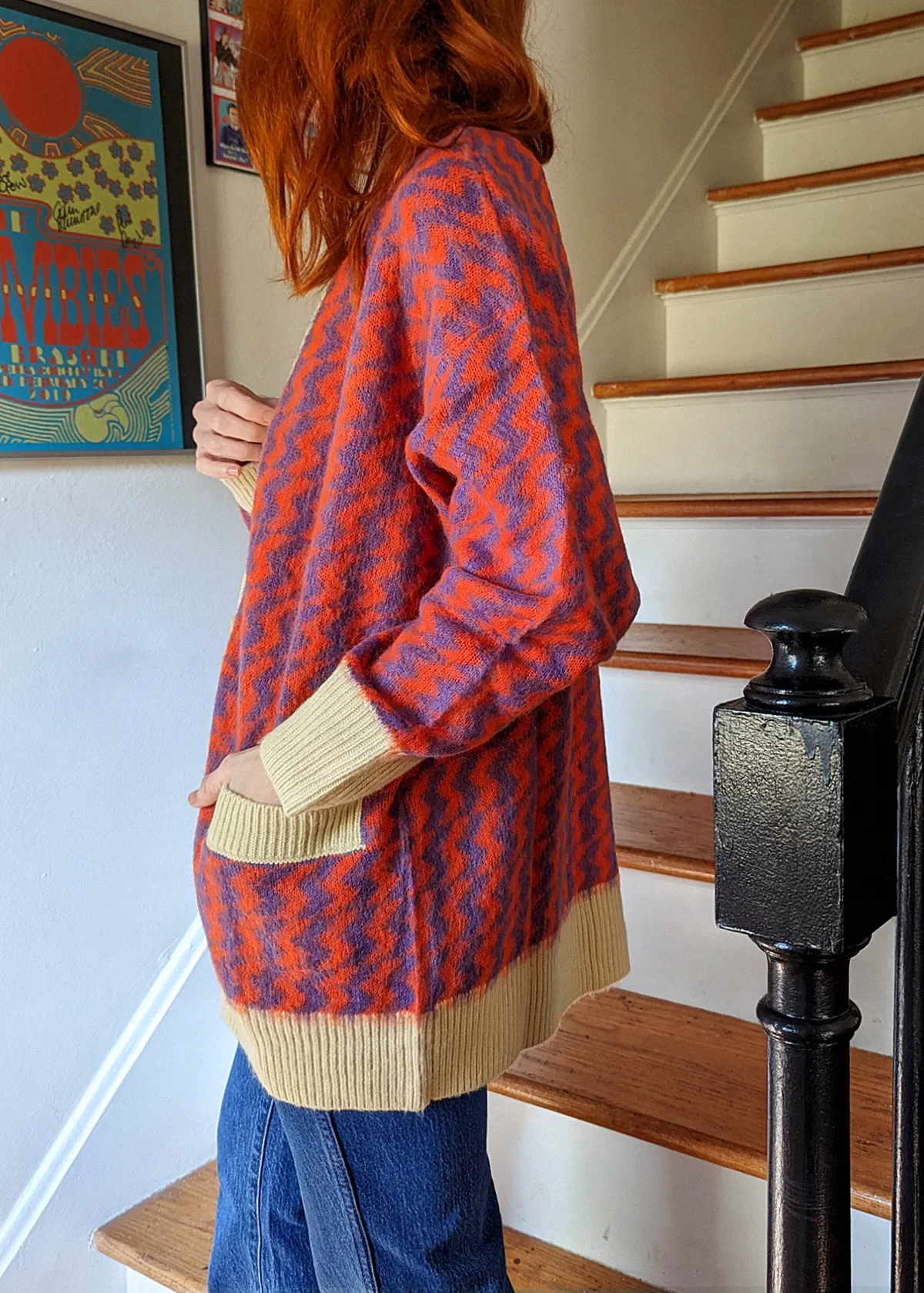 Violet Orange Zig Zag Oversized Cardigan