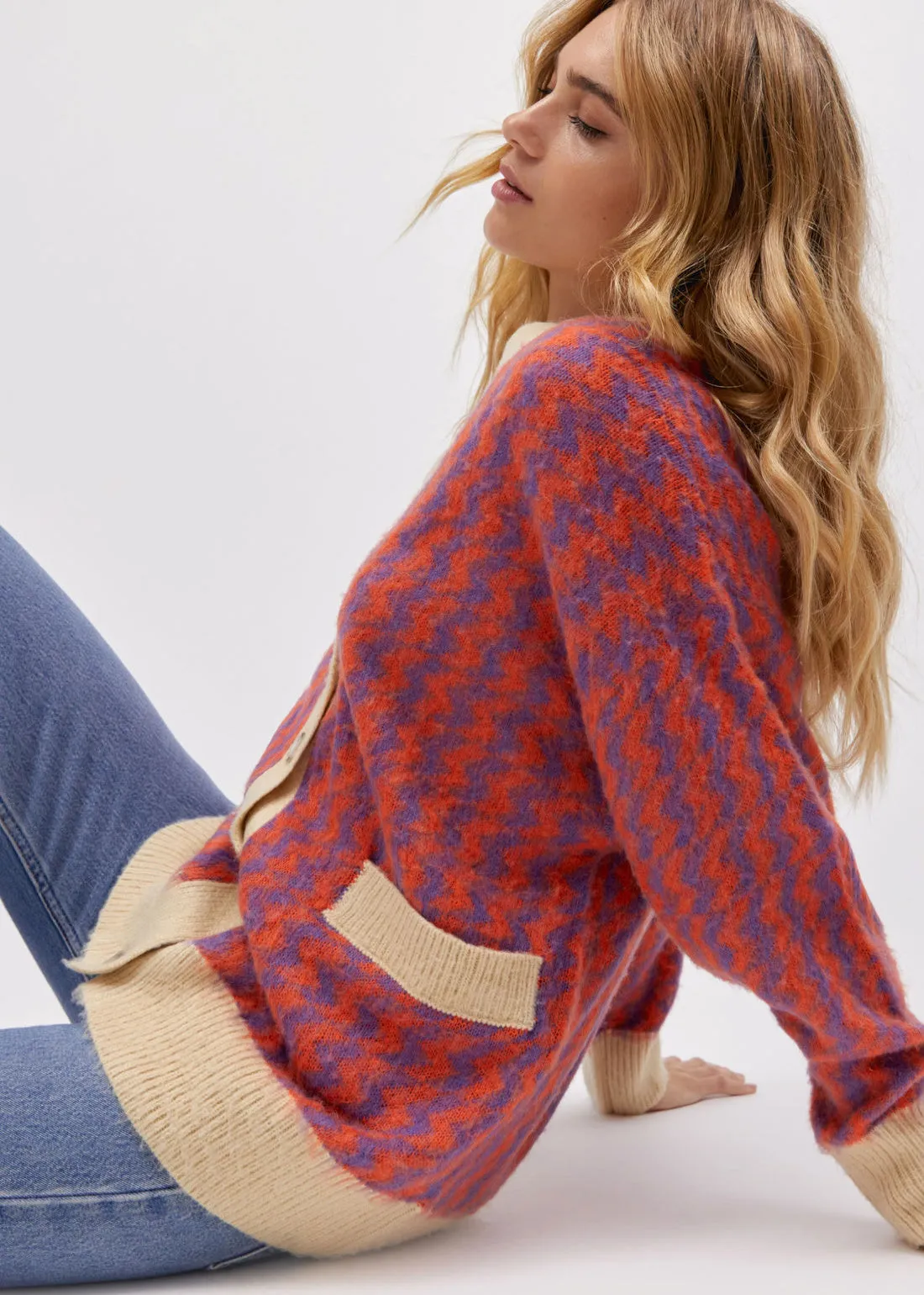 Violet Orange Zig Zag Oversized Cardigan