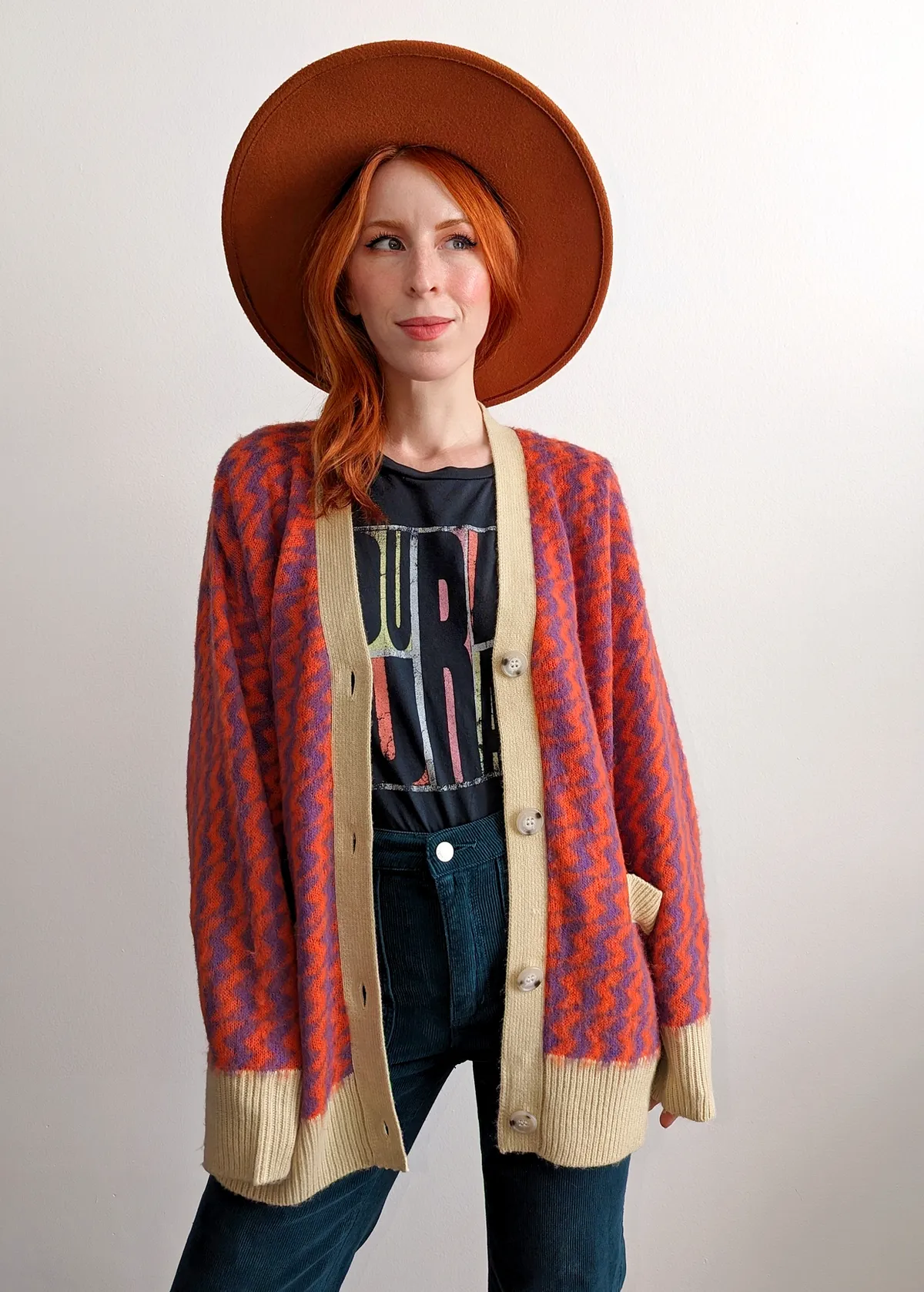 Violet Orange Zig Zag Oversized Cardigan