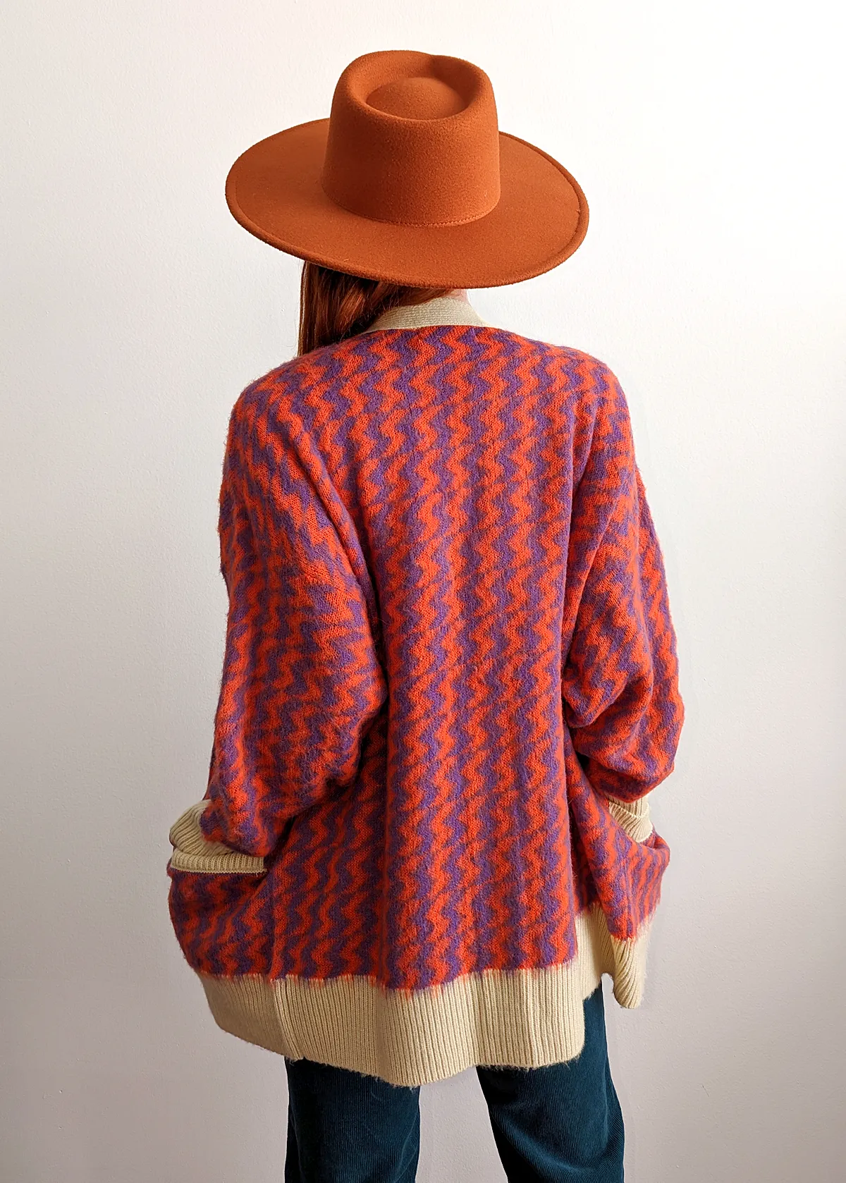 Violet Orange Zig Zag Oversized Cardigan