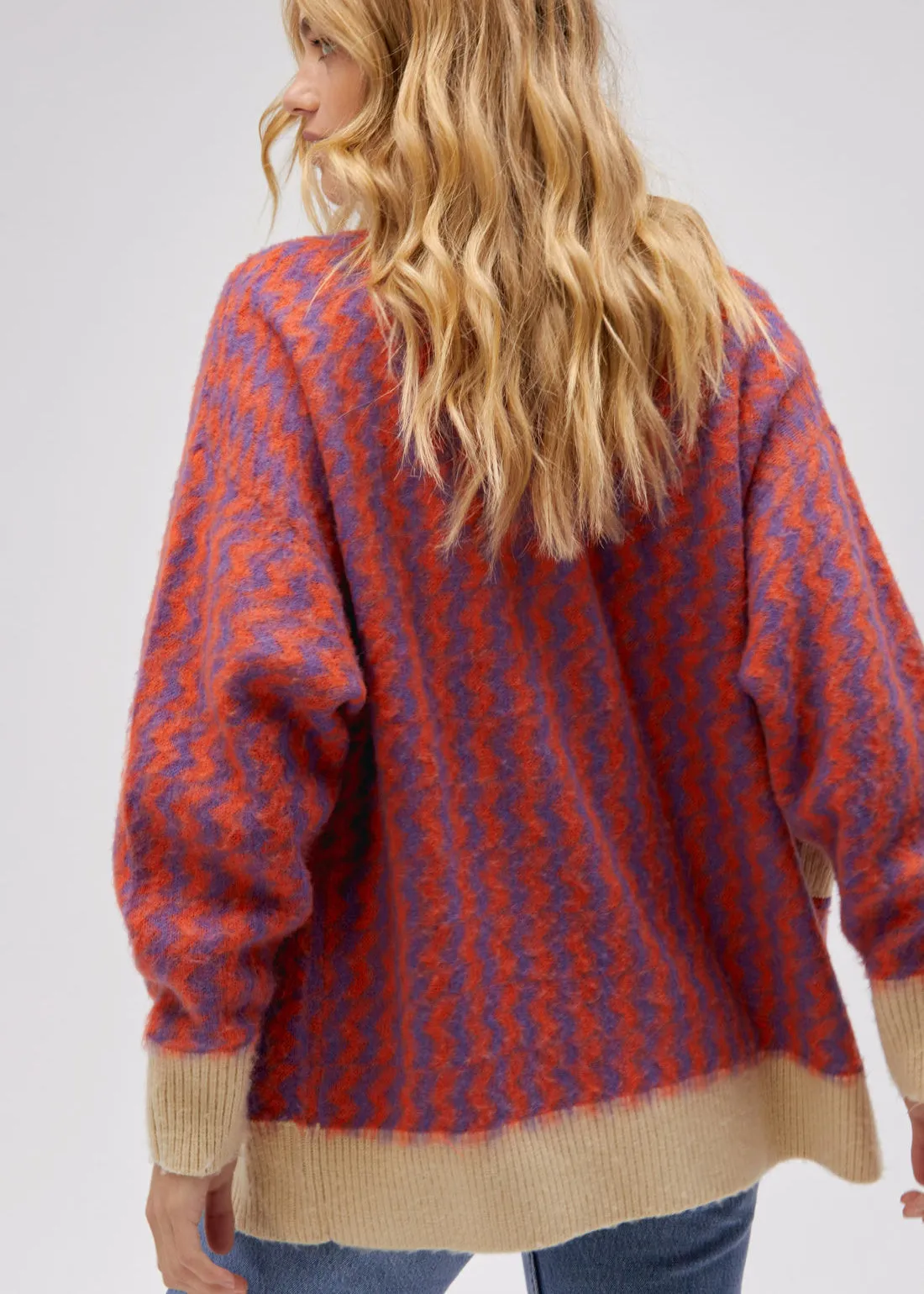 Violet Orange Zig Zag Oversized Cardigan