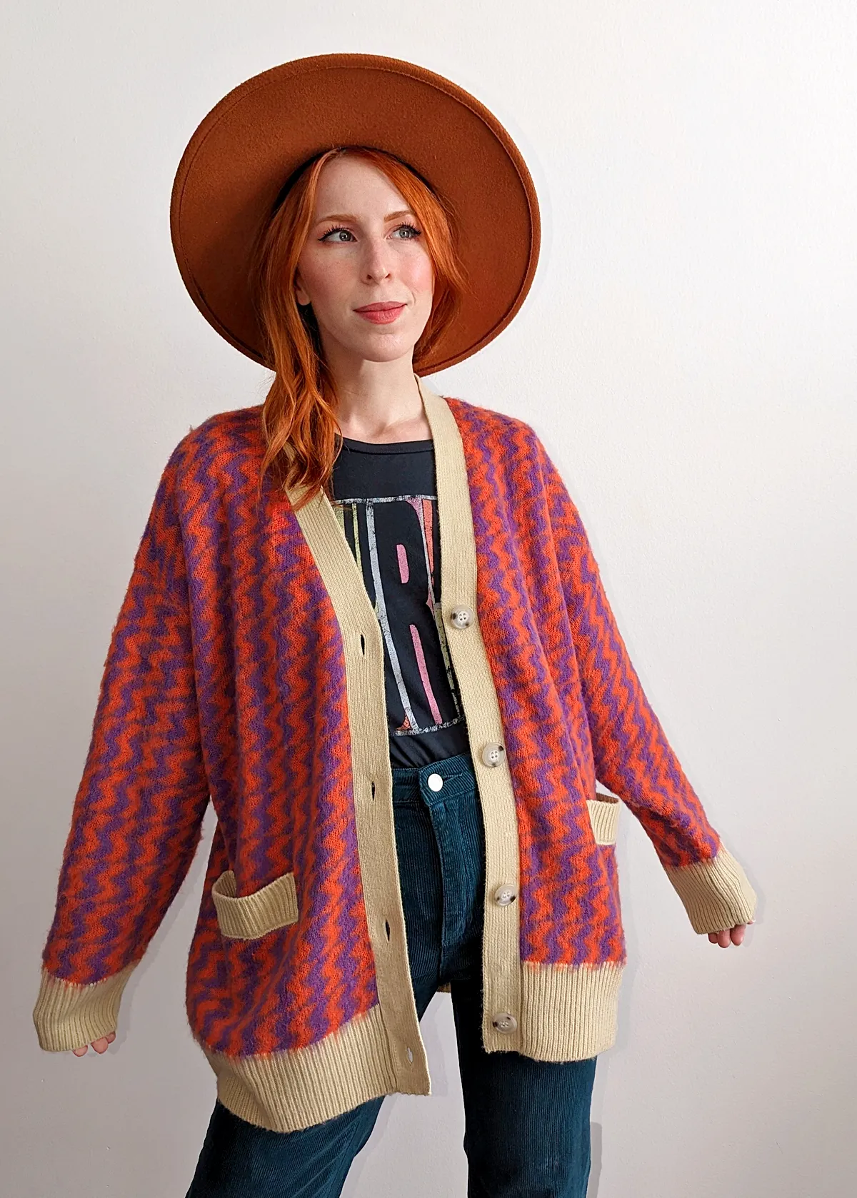 Violet Orange Zig Zag Oversized Cardigan