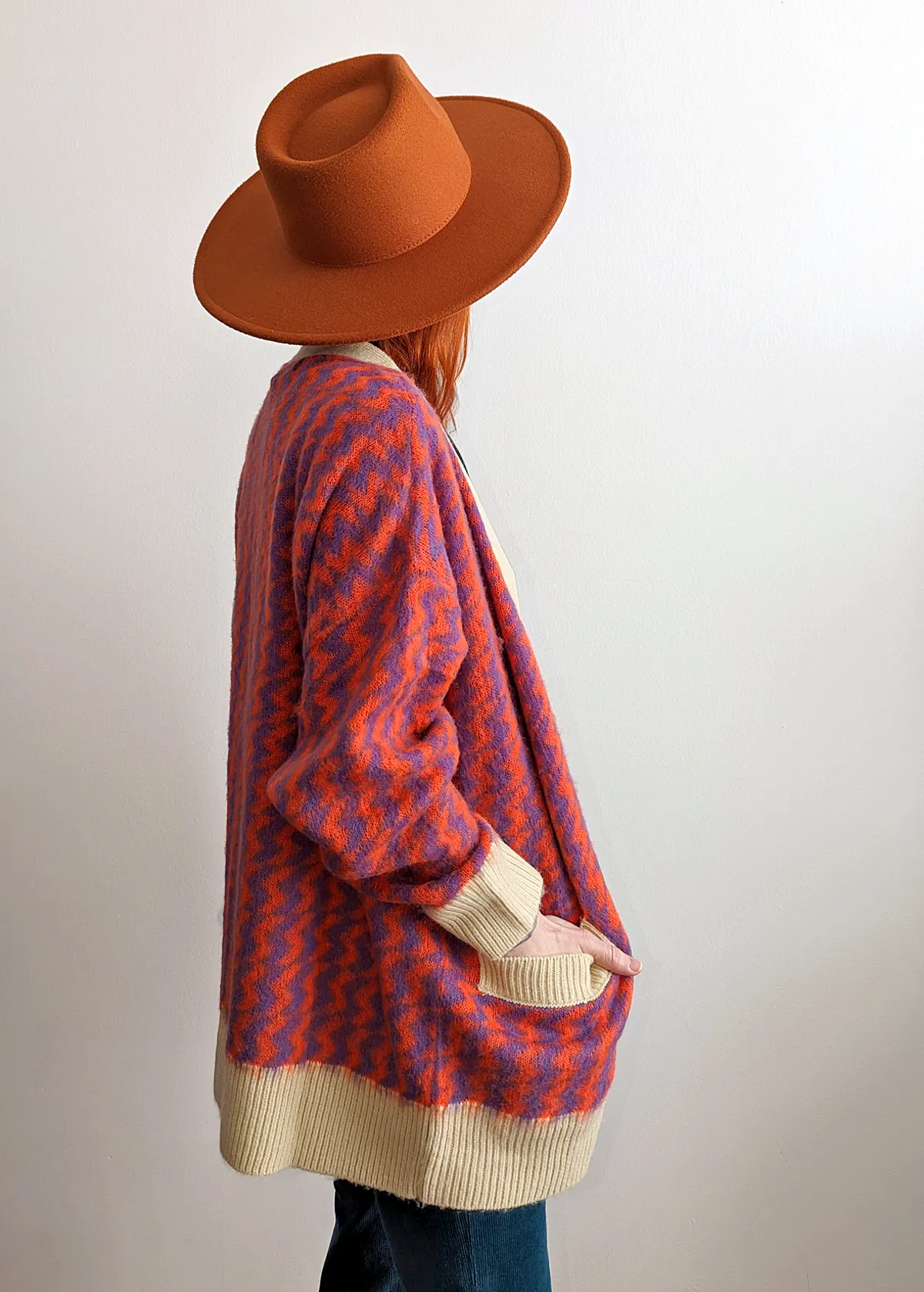 Violet Orange Zig Zag Oversized Cardigan