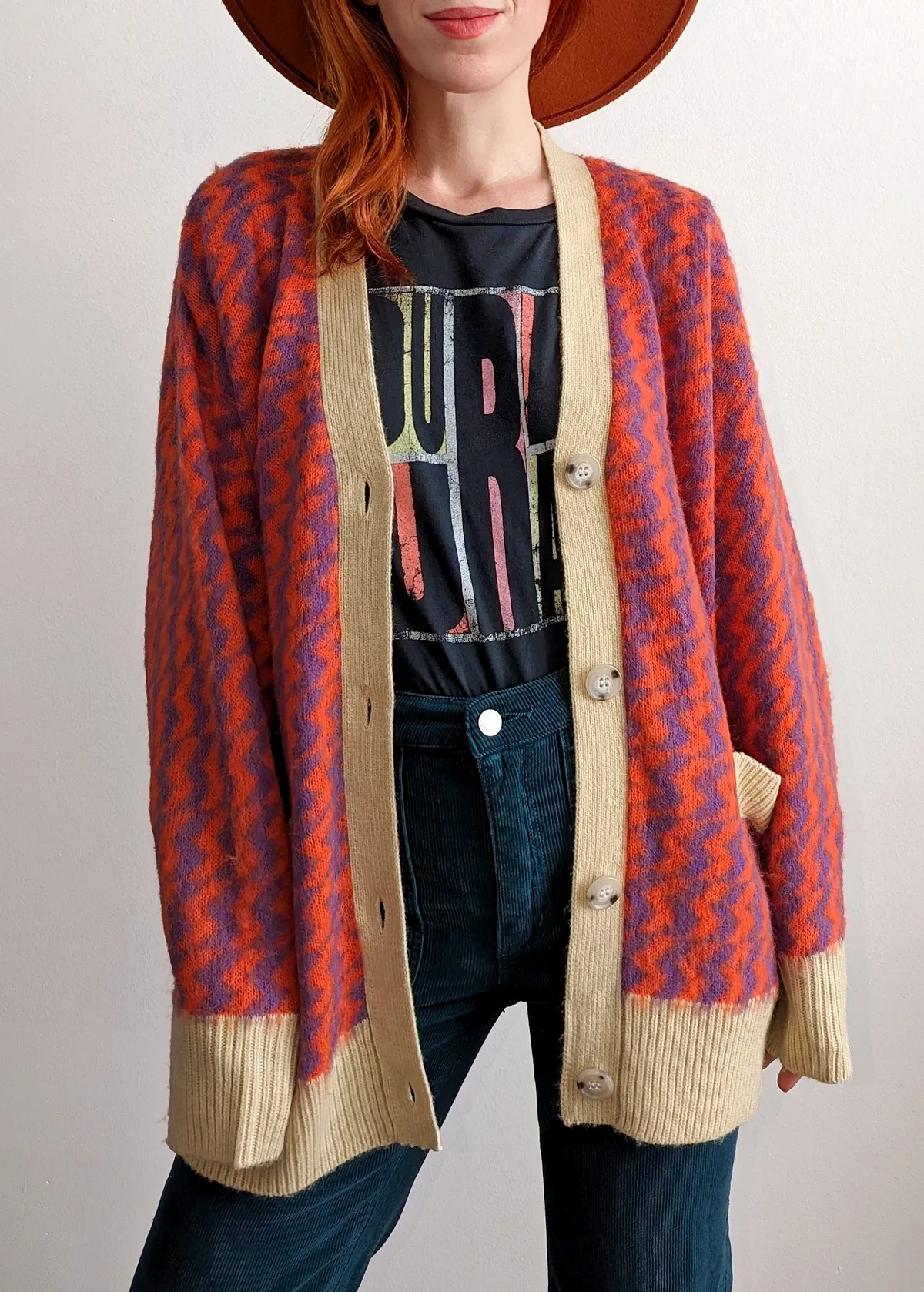 Violet Orange Zig Zag Oversized Cardigan