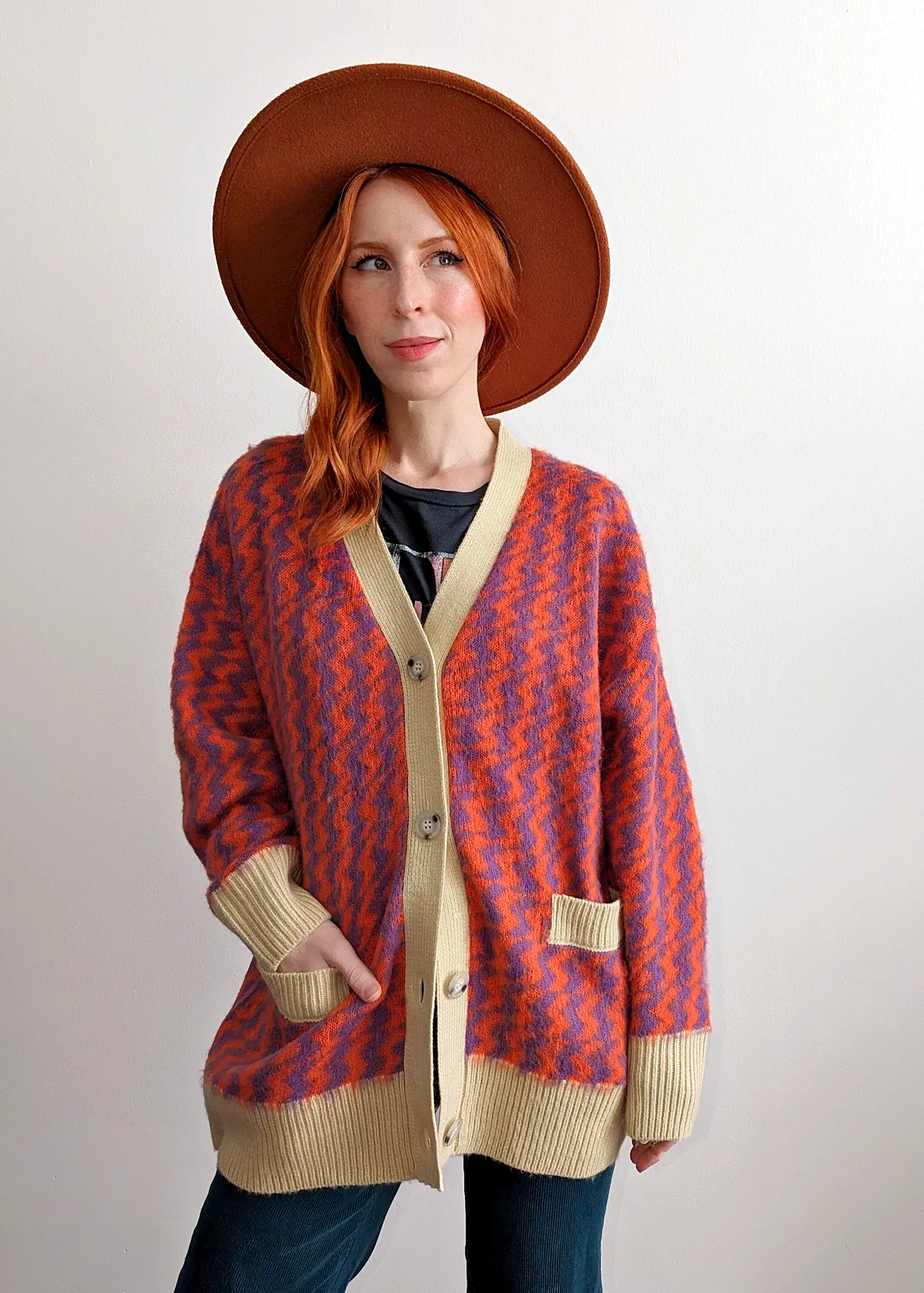 Violet Orange Zig Zag Oversized Cardigan