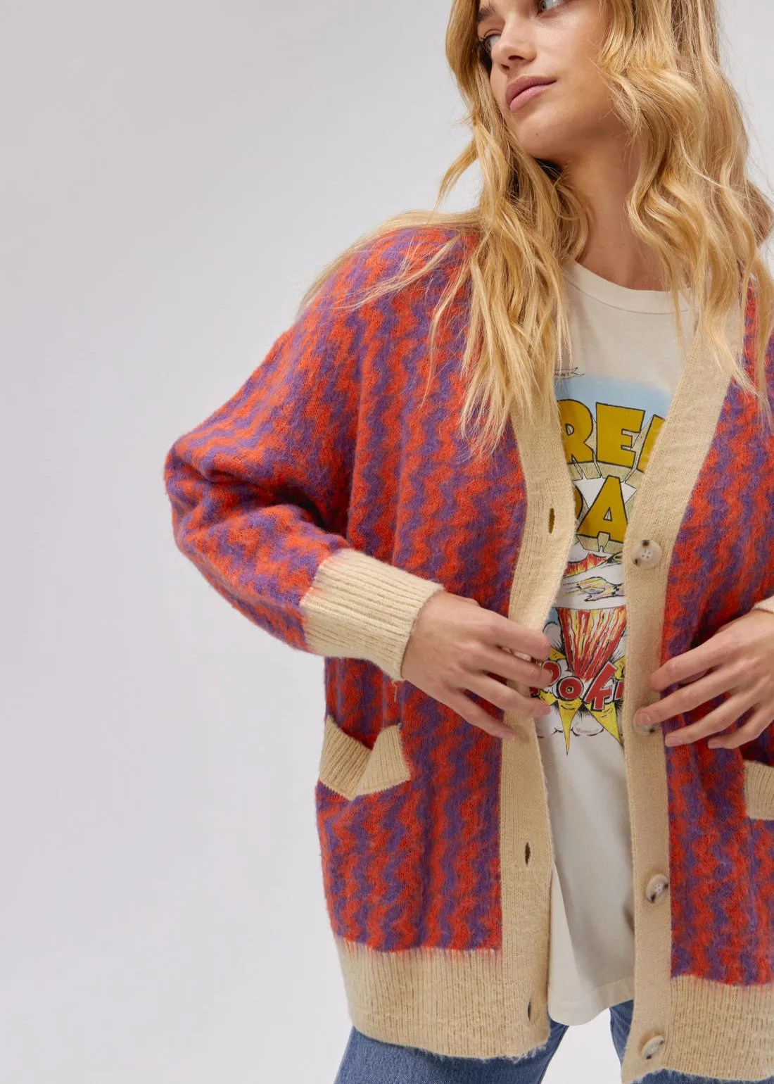 Violet Orange Zig Zag Oversized Cardigan