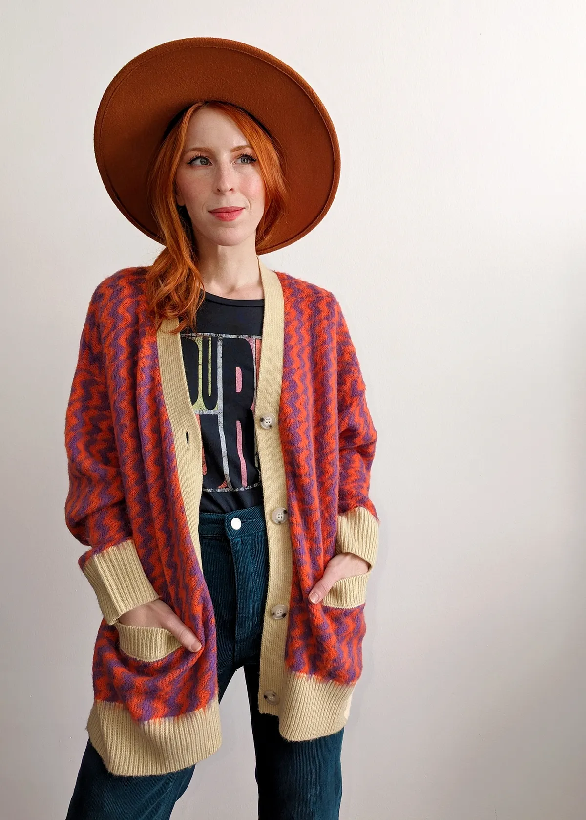 Violet Orange Zig Zag Oversized Cardigan