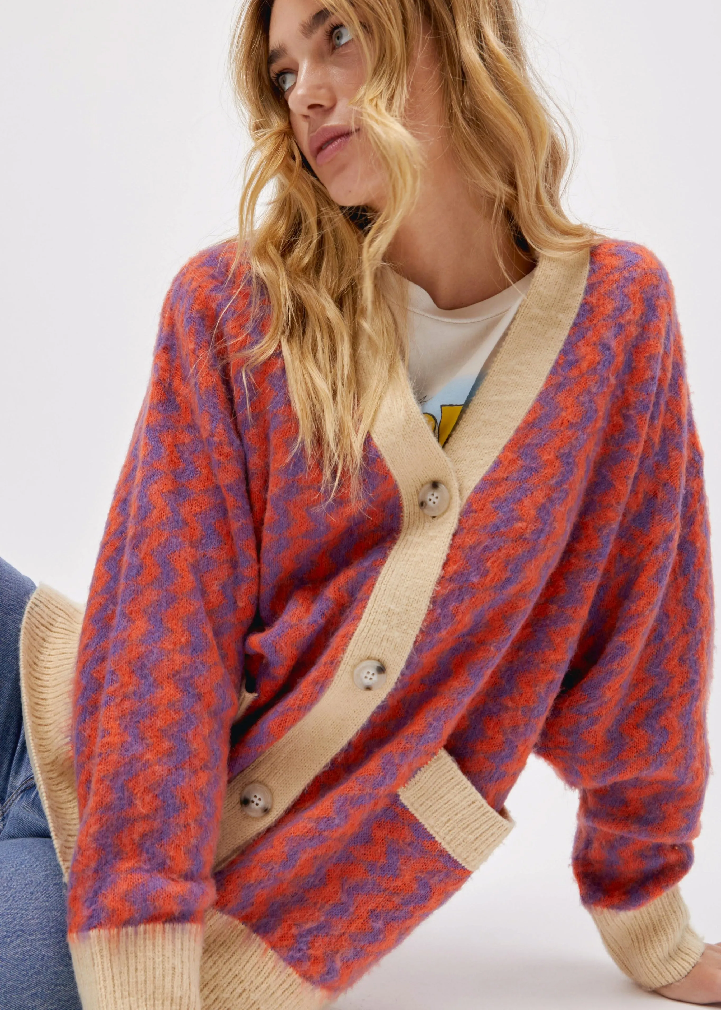 Violet Orange Zig Zag Oversized Cardigan