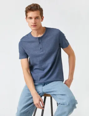 Waffle Henley SS T-shirt in Indigo