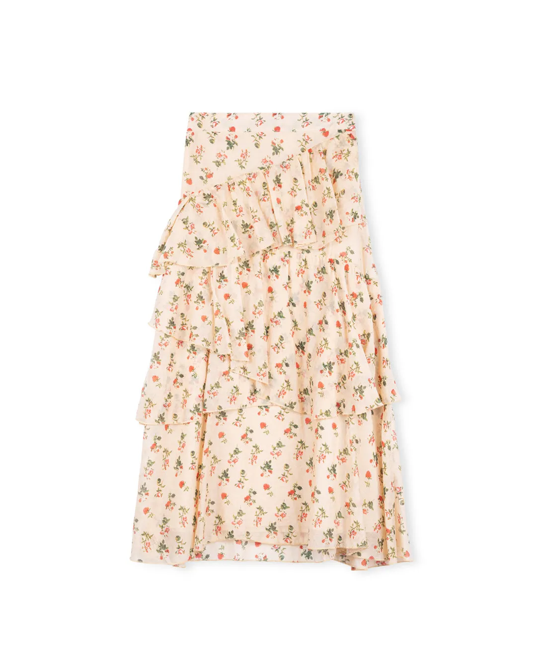 White Base Floral Midi Skirt