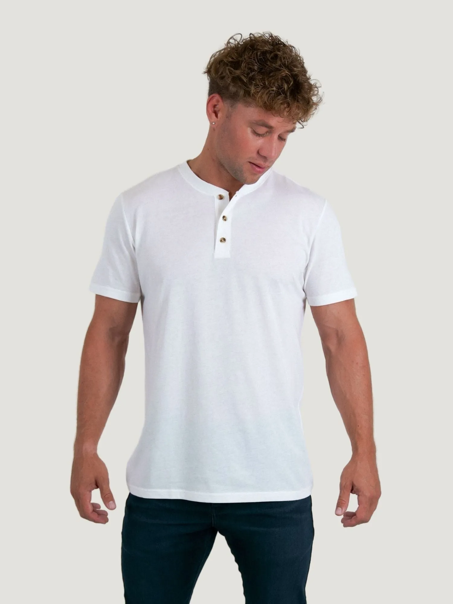 White Short Sleeve Henley